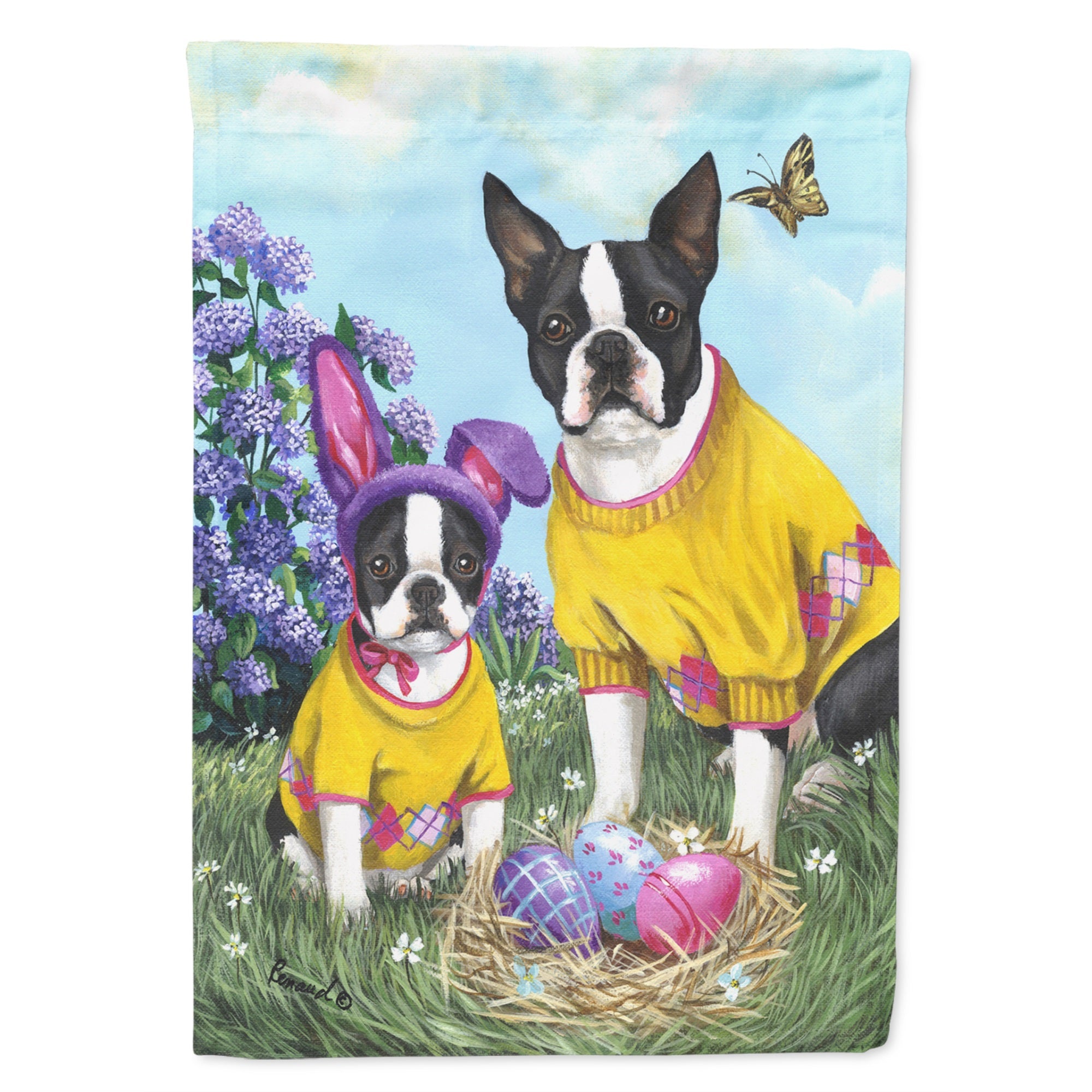 Boston Terrier Easter Bunny Flag Garden Size
