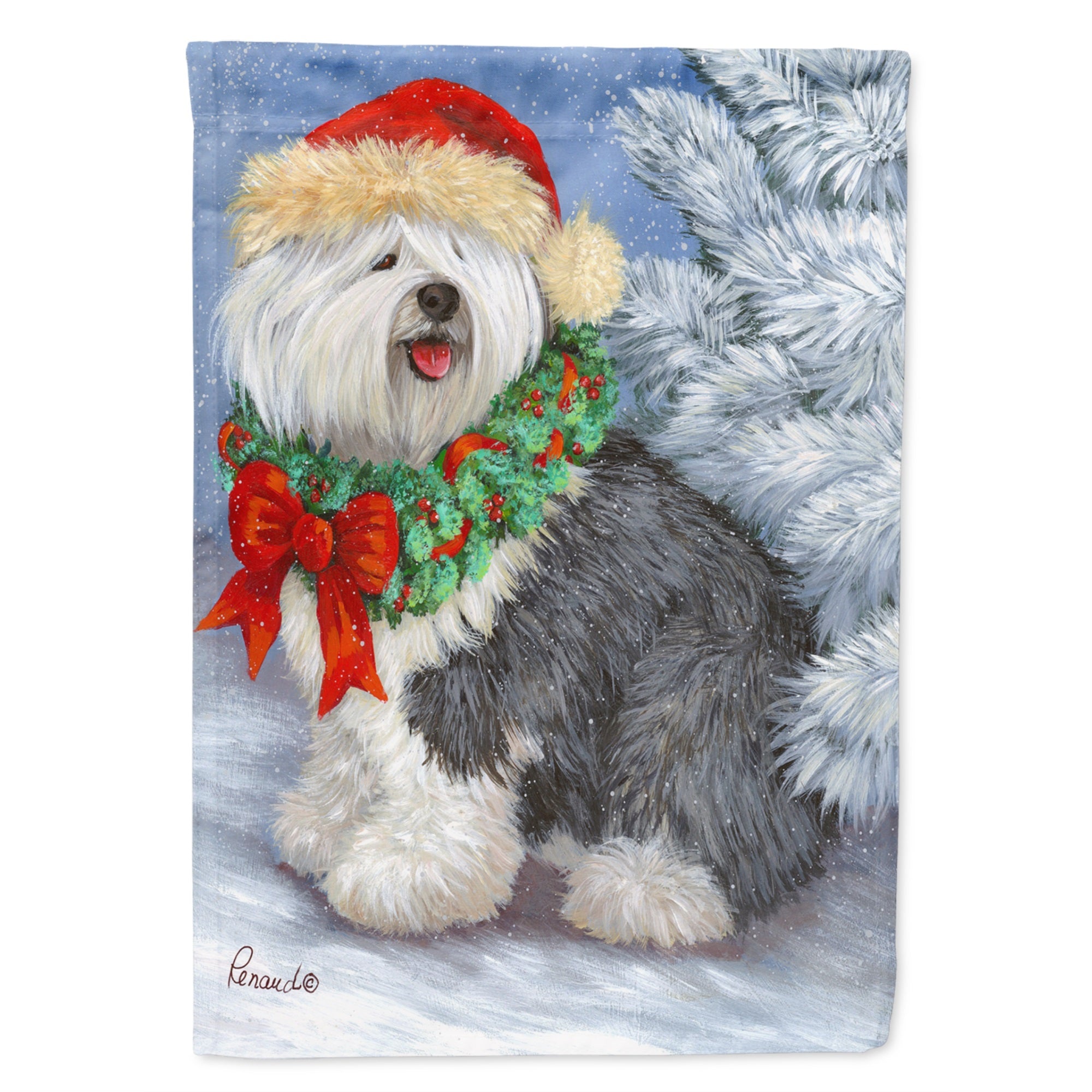 Old English Sheepdog Christmas Flag Garden Size