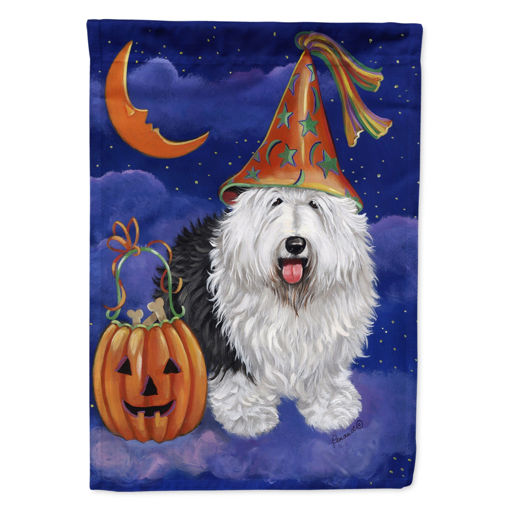 Old English Sheepdog Halloween Flag Garden Size