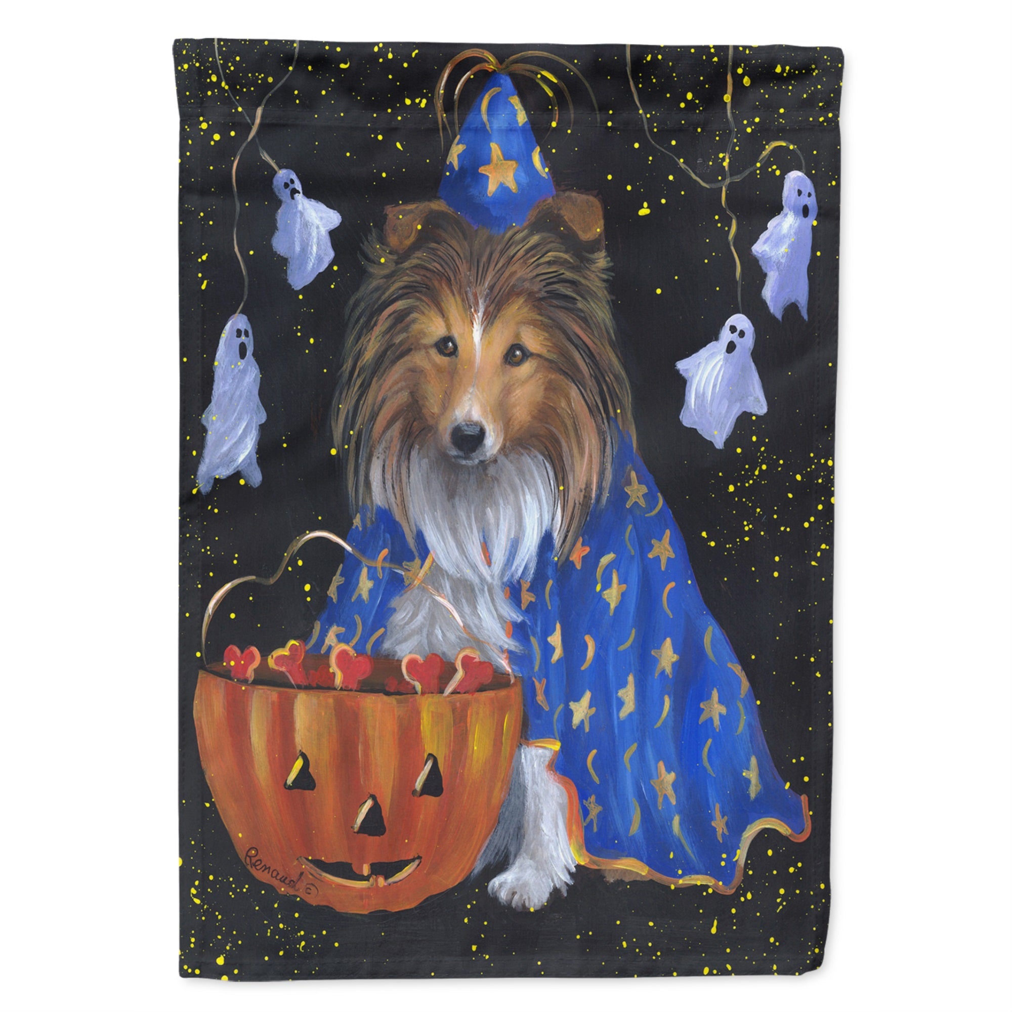 Sheltie Halloween Witch Flag Garden Size