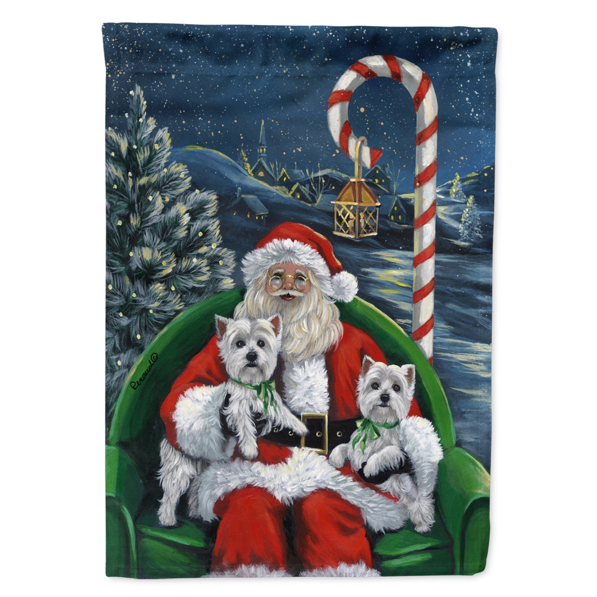 Westie Christmas Santa'S Village Flag Garden Size