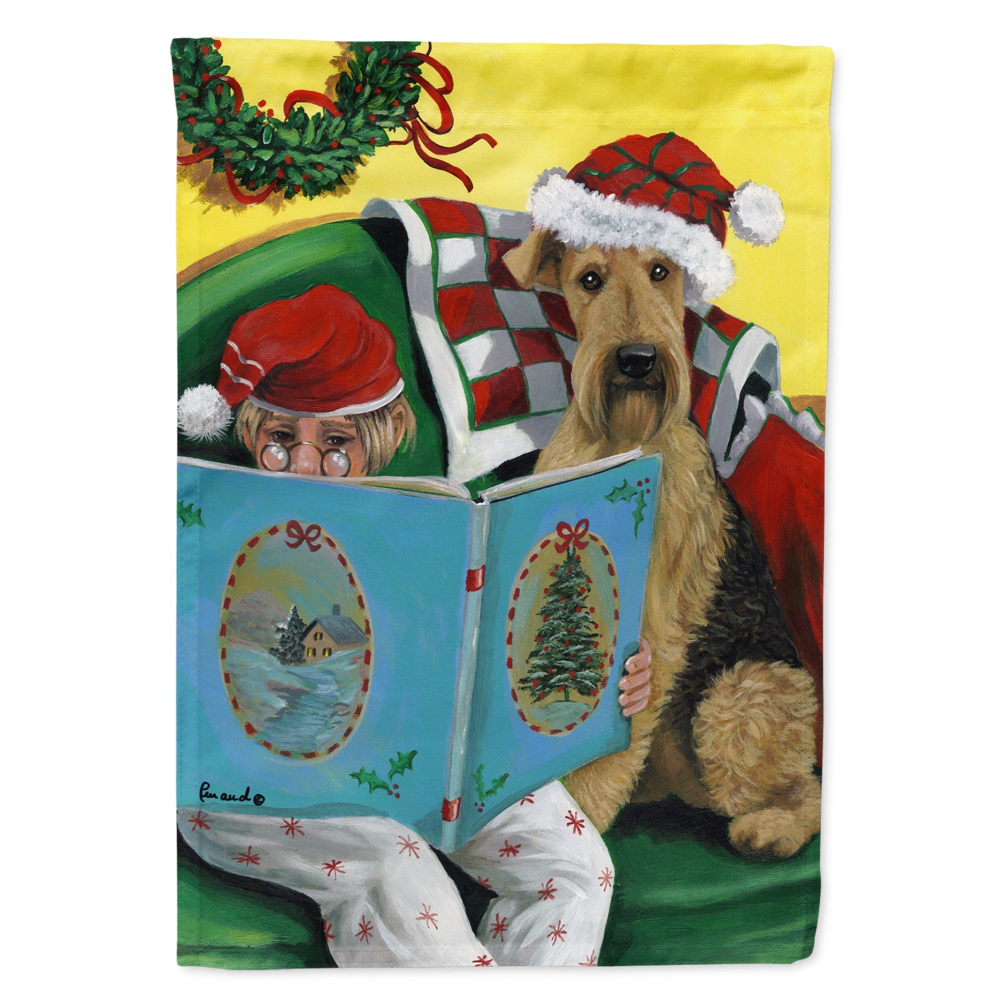Airedale Storybook Tails Christmas Flag Canvas House Size