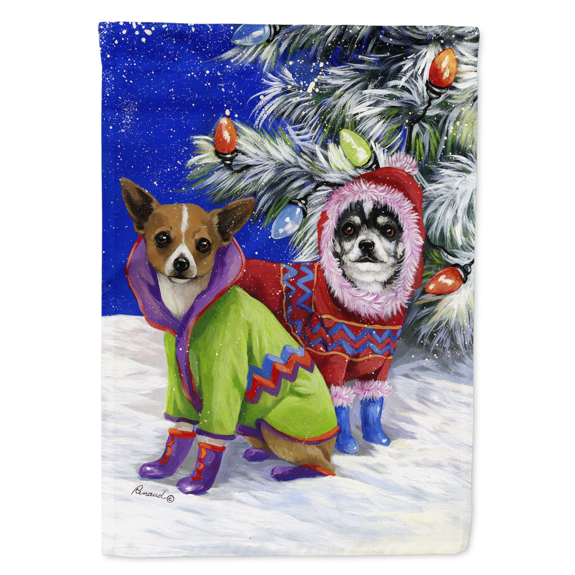 Chihuahua Christmas Snowflakes Flag Canvas House Size
