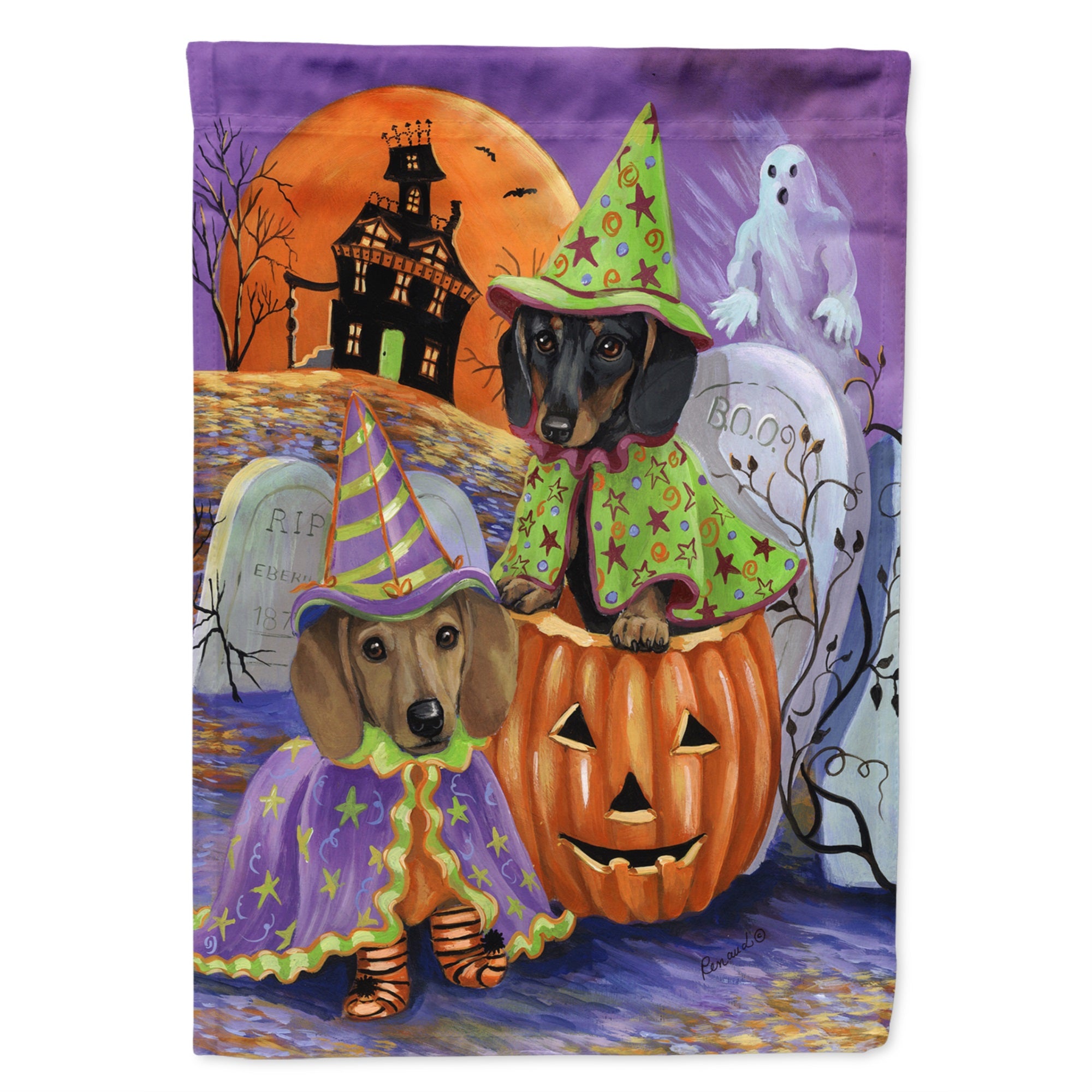 Dachshund Halloween Haunted House Flag Canvas House Size