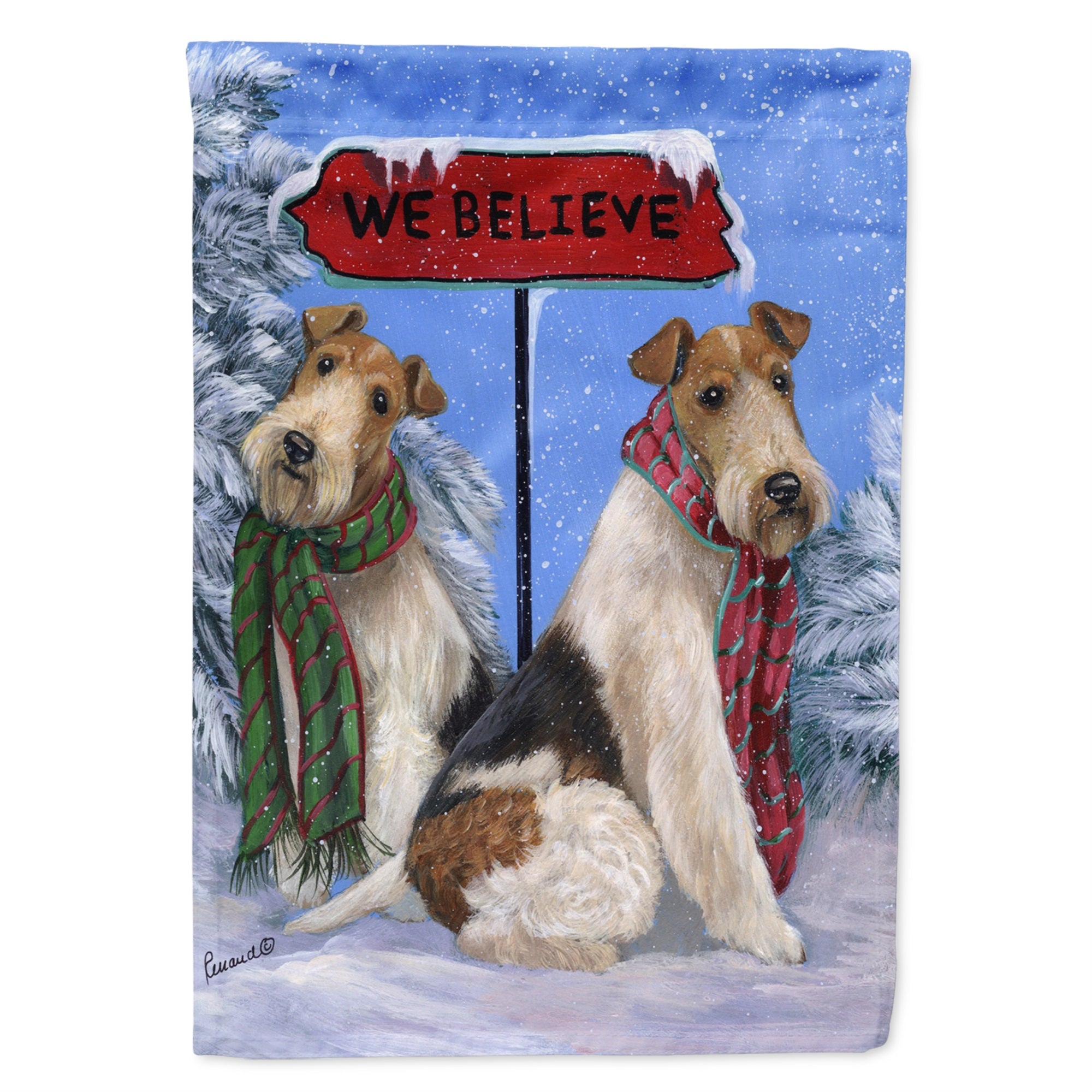 Fox Terrier Christmas We Believe Flag Canvas House Size