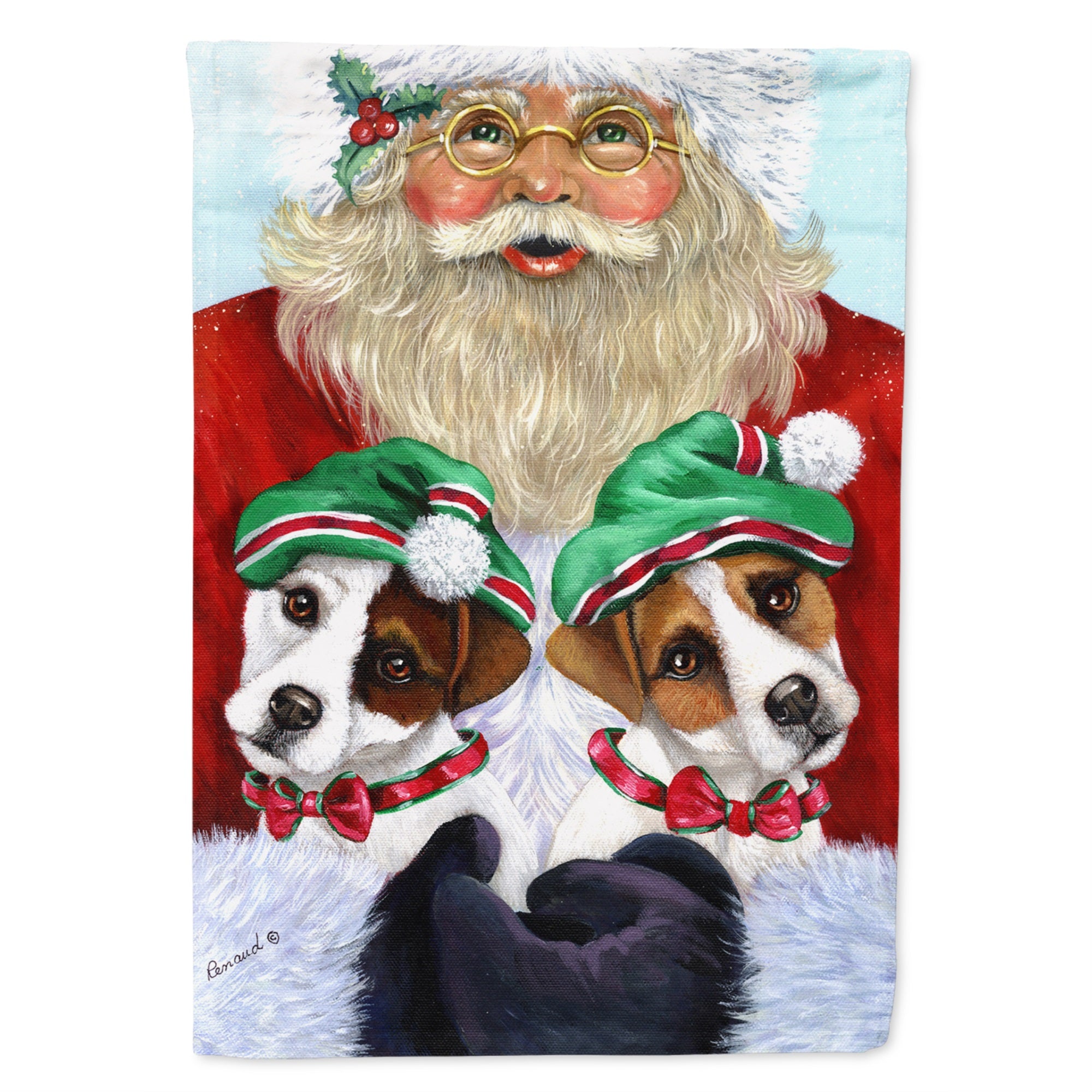Jack Russell Christmas Santa Flag Canvas House Size
