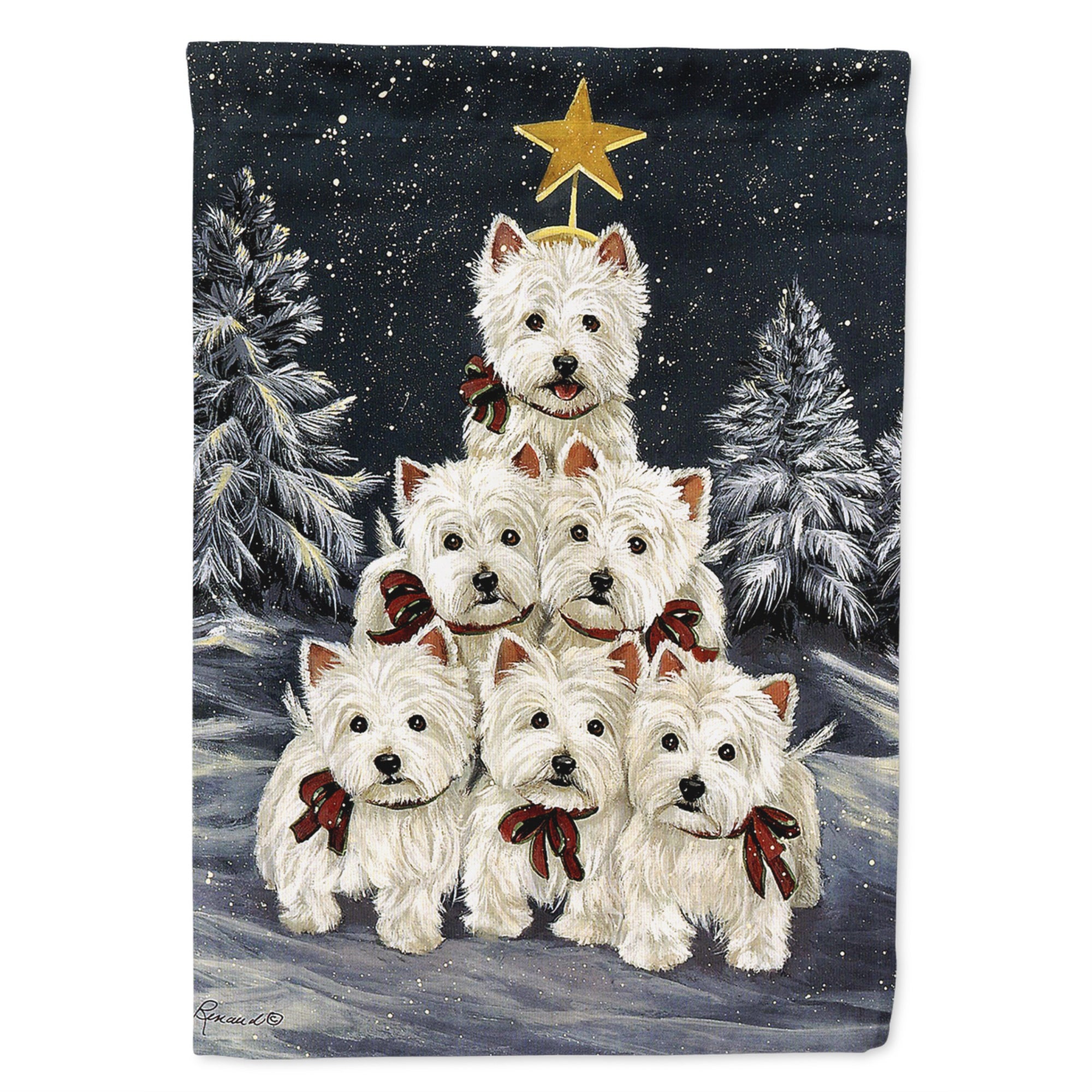 Westie Christmas Family Tree Flag Canvas House Size