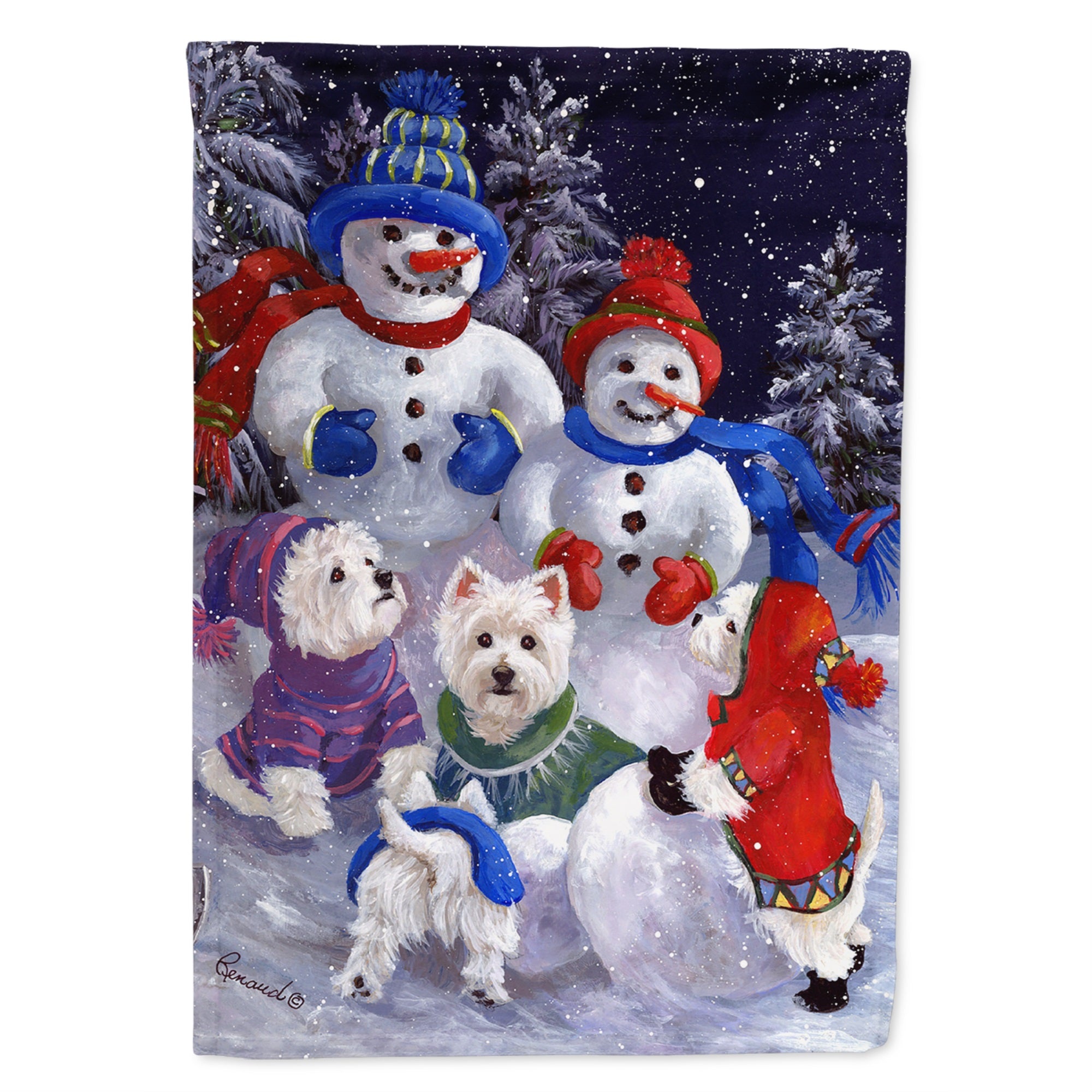 Westie Snowpeople Flag Canvas House Size