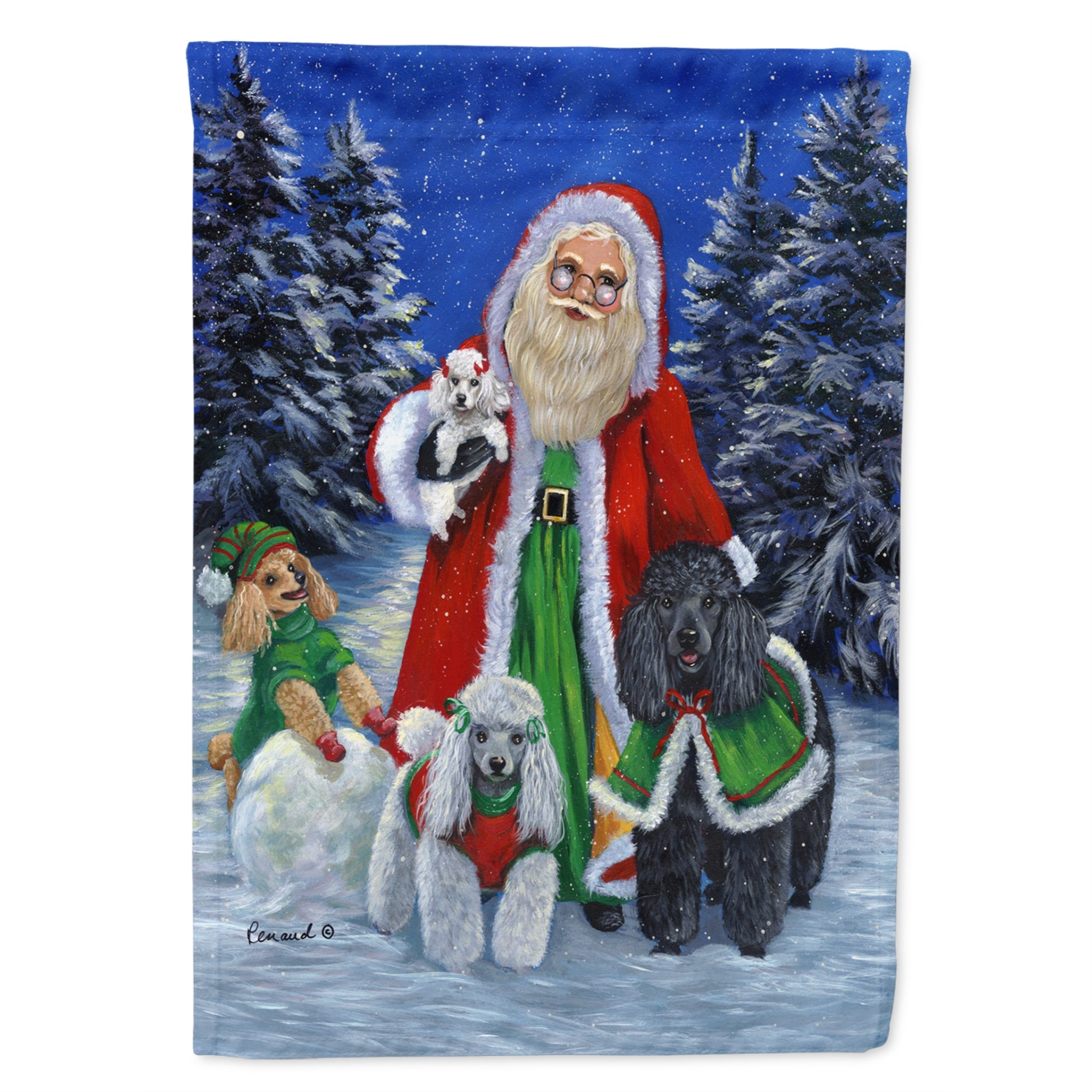 Poodle Christmas Santa Flag Canvas House Size