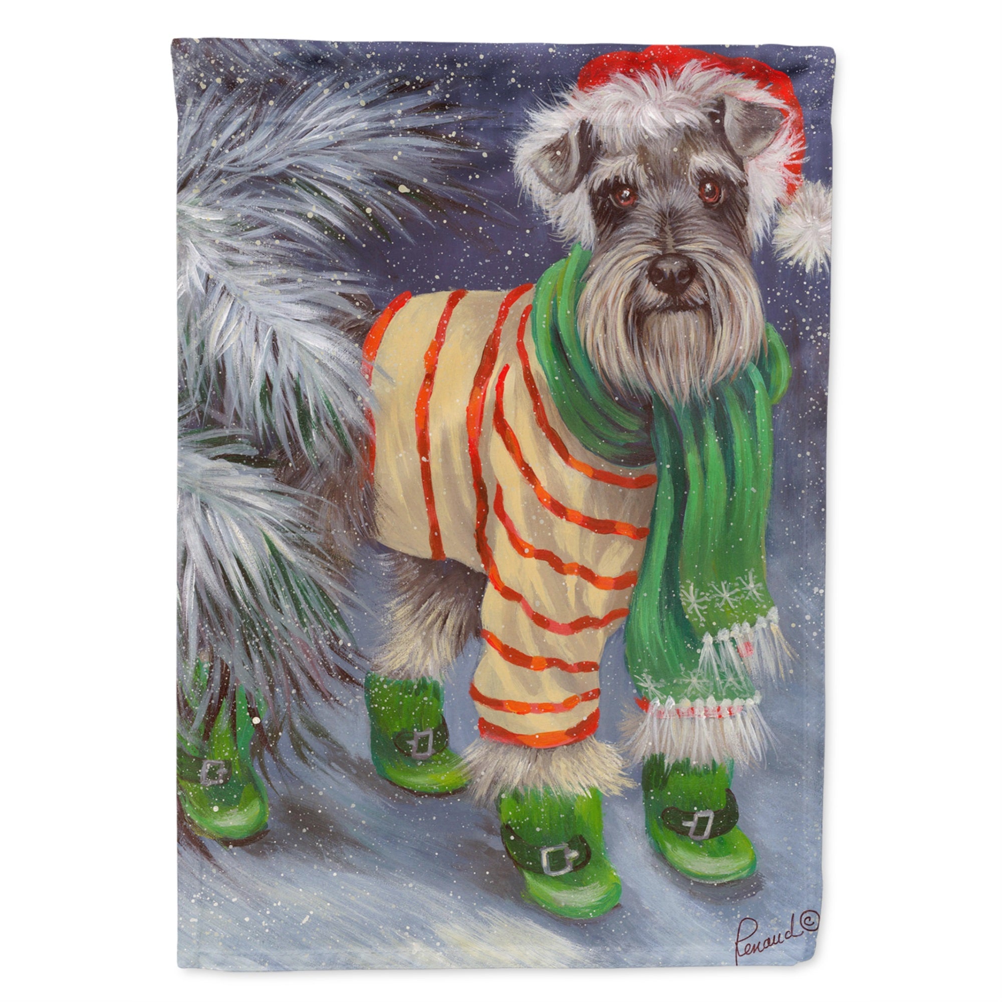 Schnauzer Christmas Green Boots Flag Canvas House Size