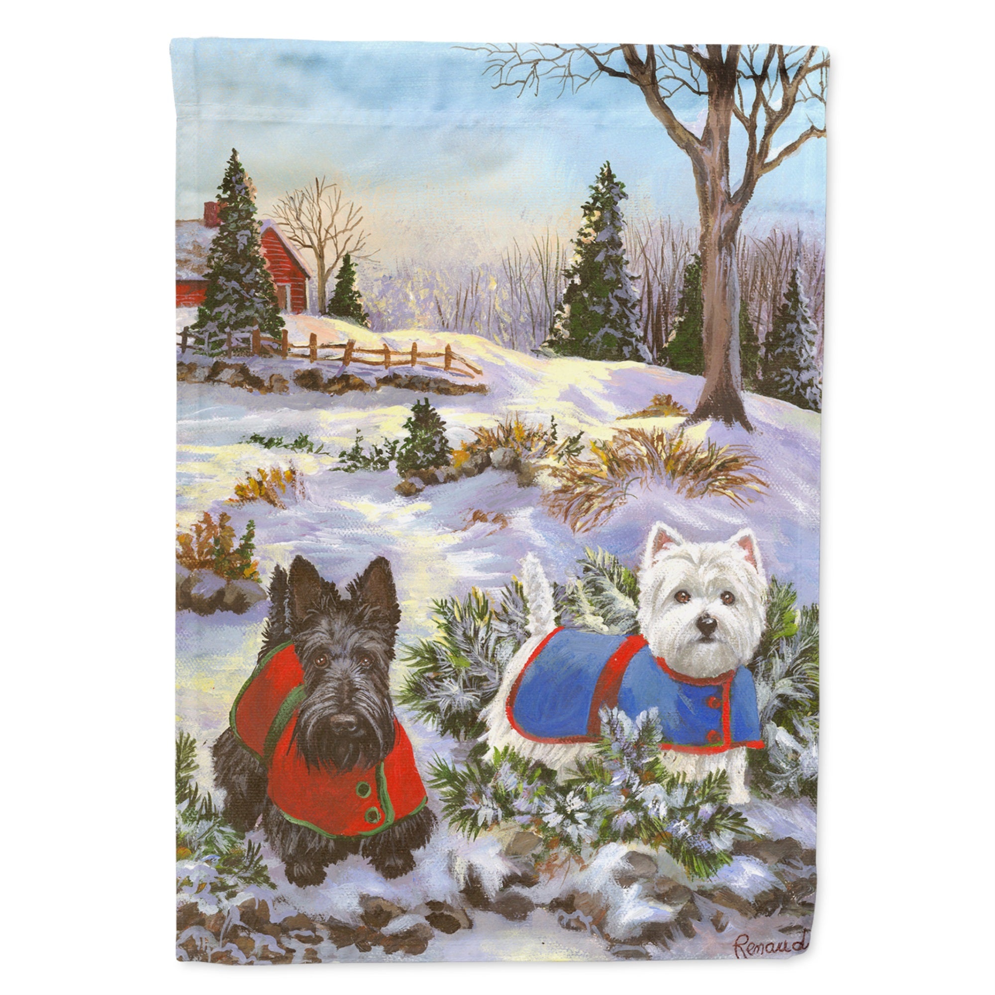 Scottie And Westie Christmas Pine Hill Flag Canvas House Size