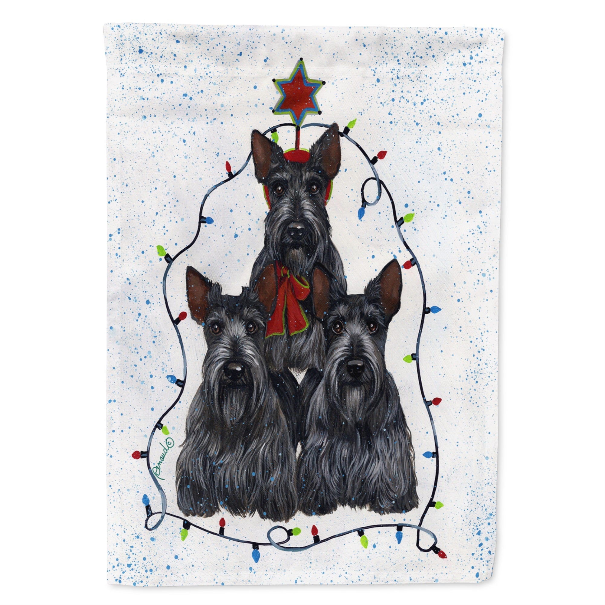 Scottie Christmas Family Tree Flag Canvas House Size