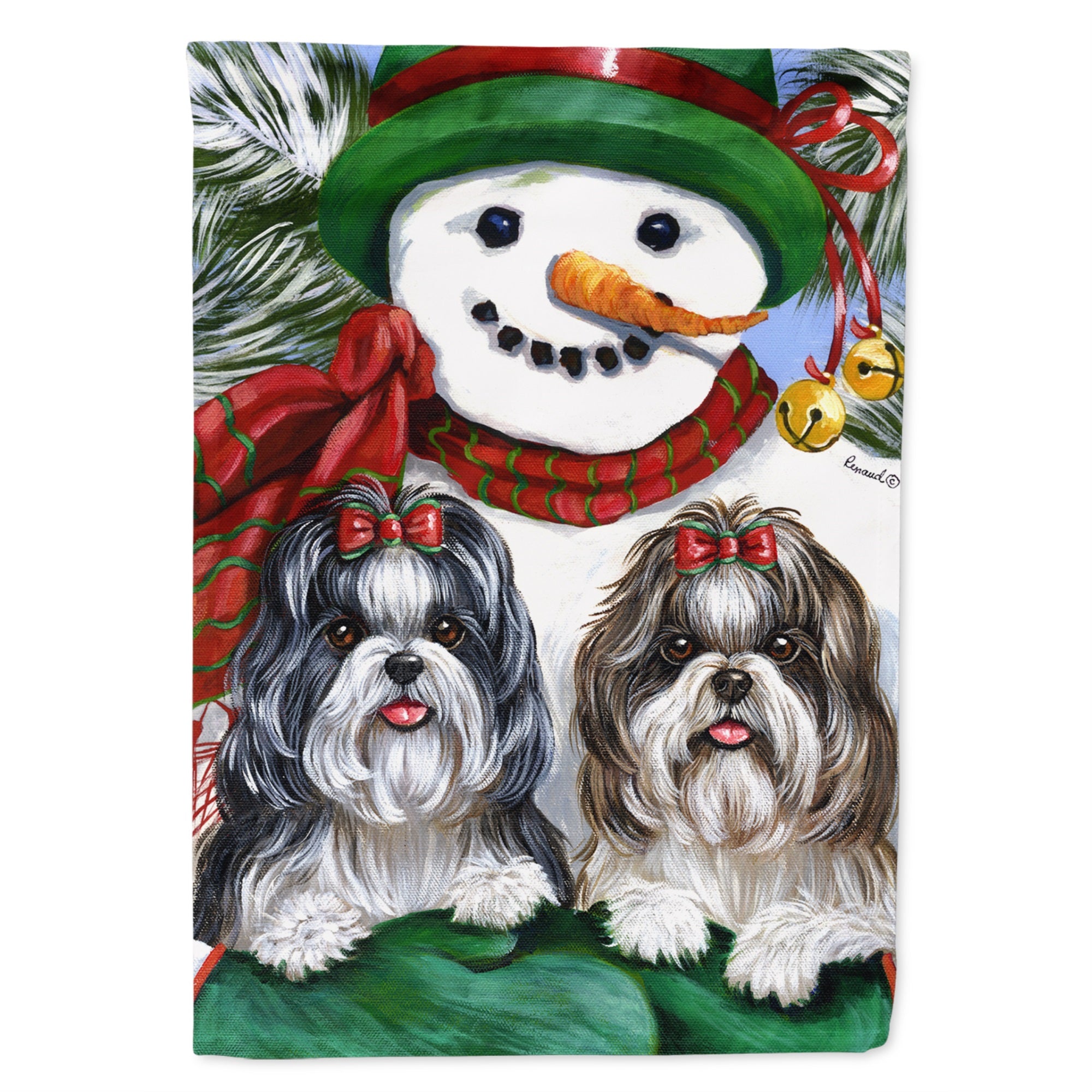 Shih Tzu Christmas Snowman Flag Canvas House Size