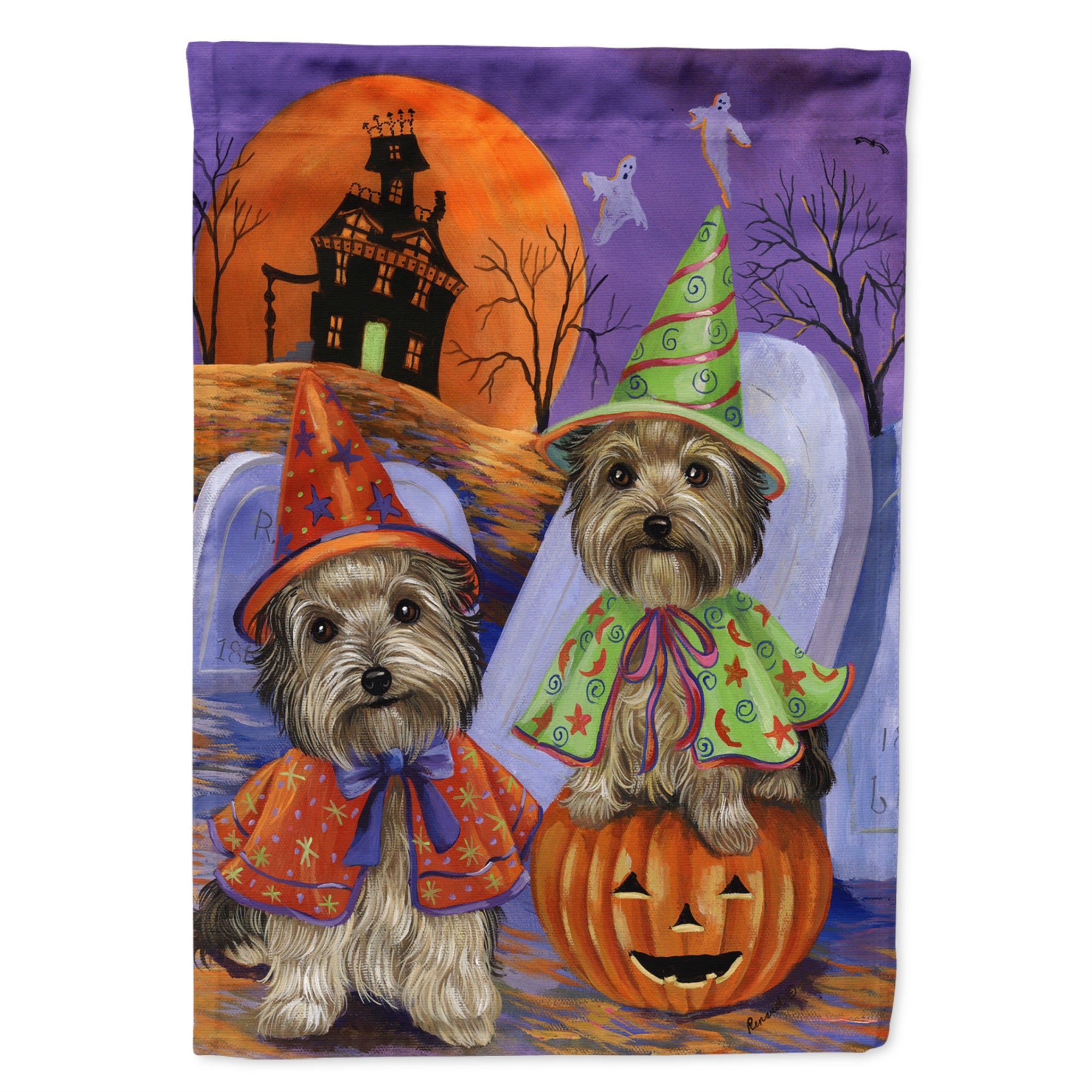 Yorkie Halloween Haunted House Flag Canvas House Size