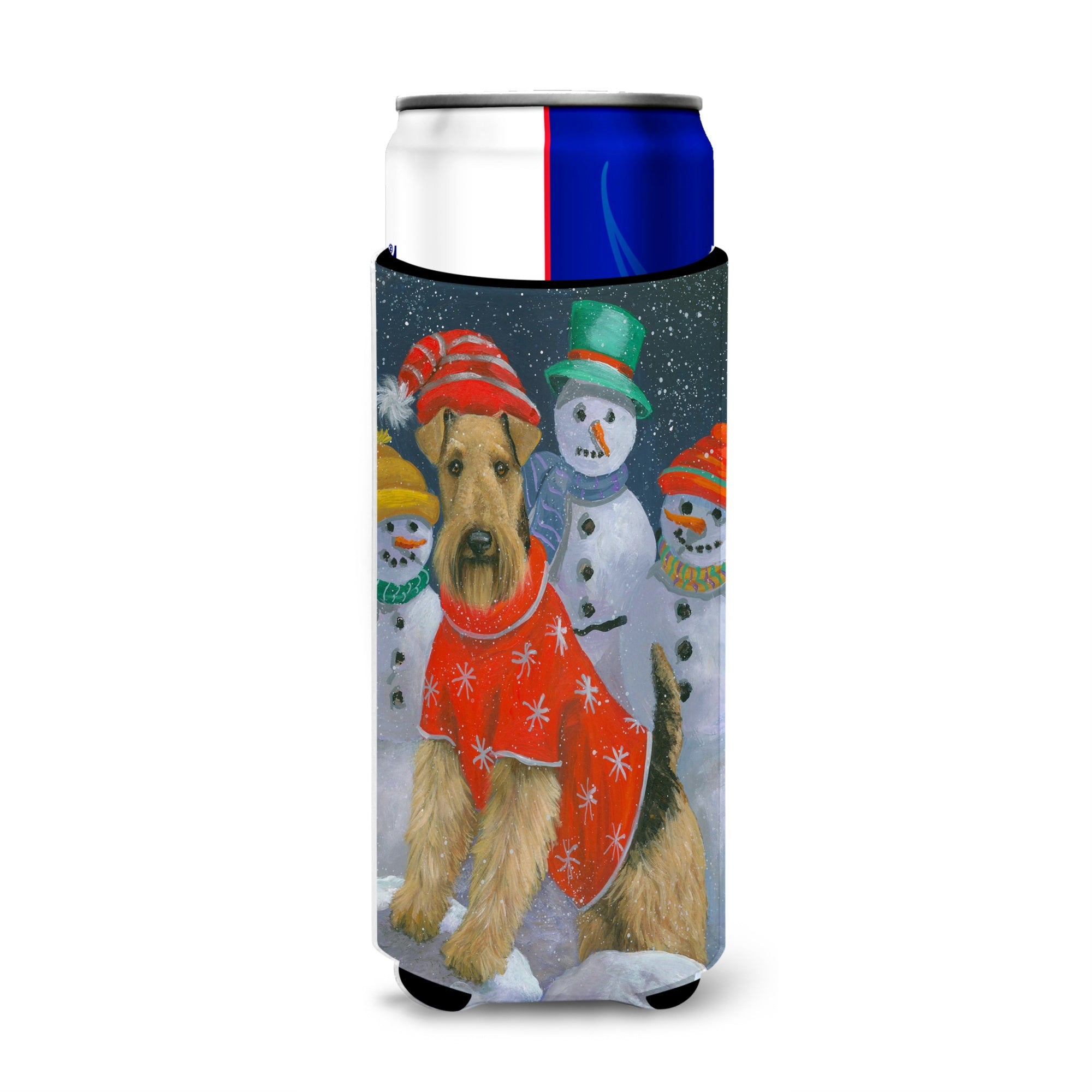 Airedale Snowpeople Christmas Ultra Hugger For Slim Cans