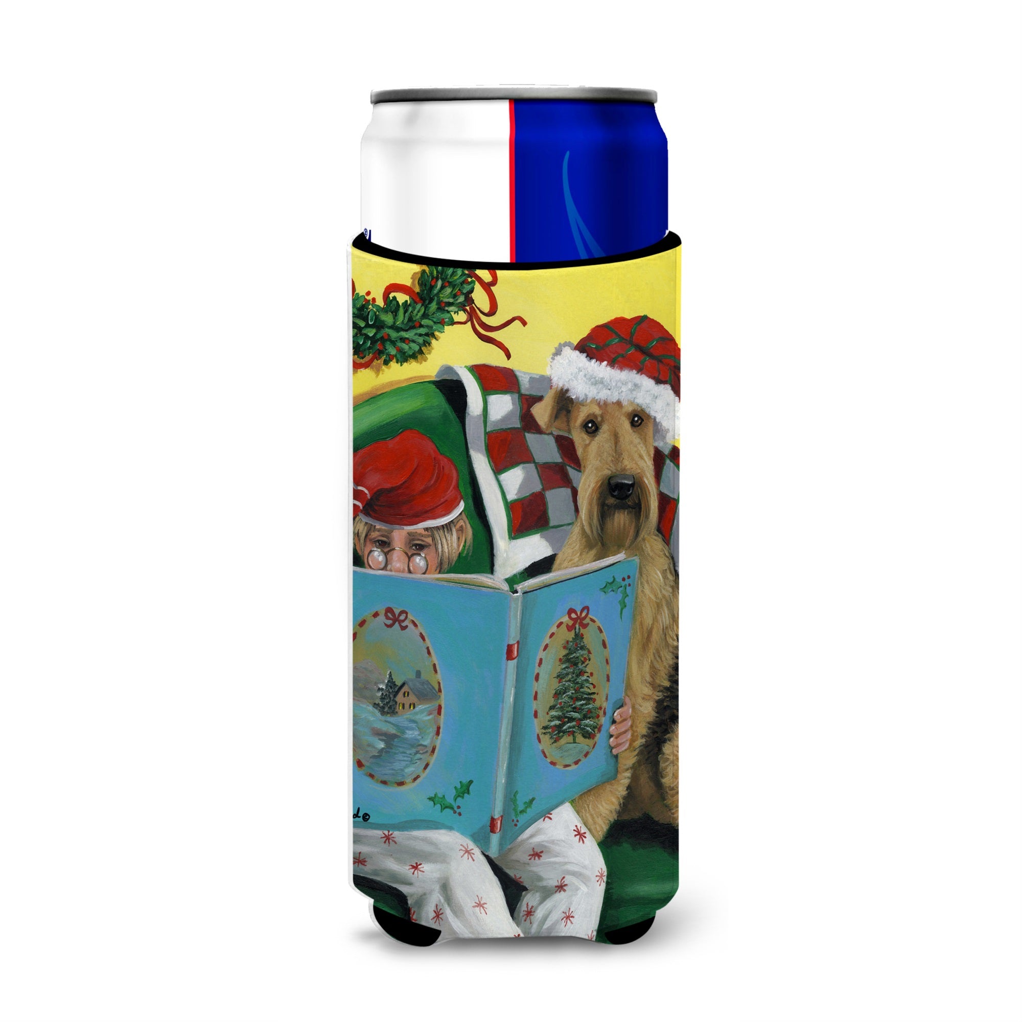 Airedale Storybook Tails Christmas Ultra Hugger For Slim Cans