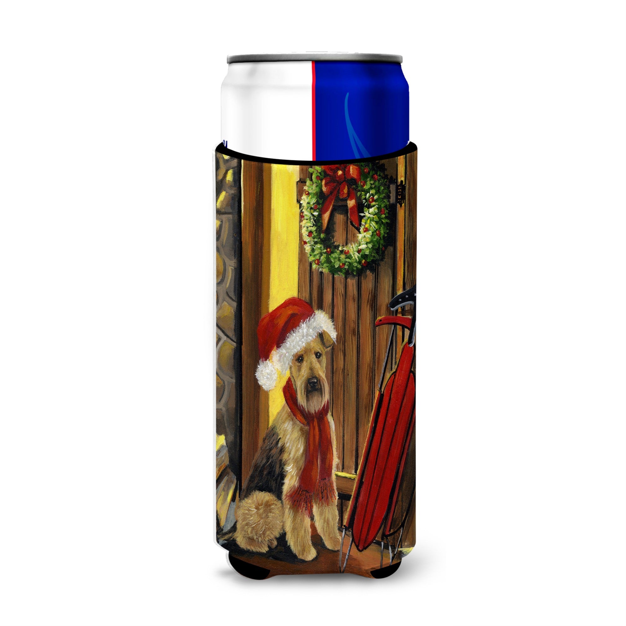 Airedale Welcome Home Christmas Ultra Hugger For Slim Cans