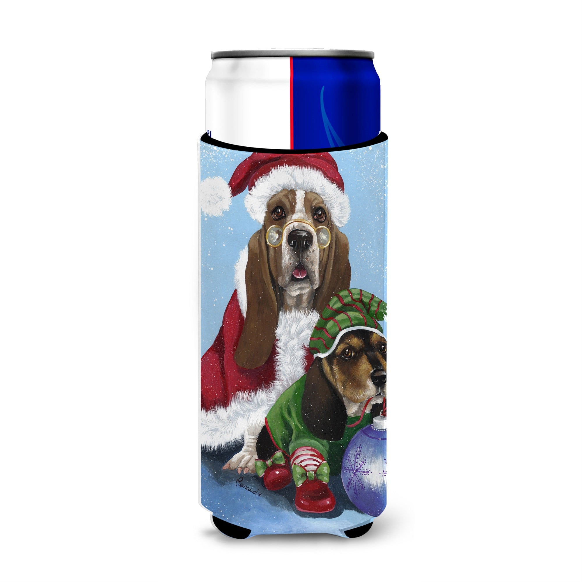 Basset Hound Santa Christmas Ultra Hugger For Slim Cans