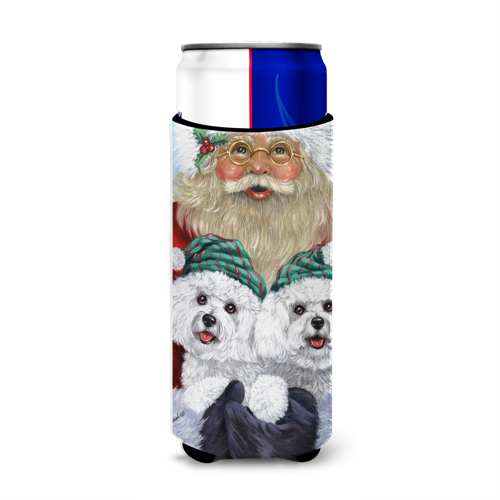 Bichon Frise Santa Christmas Ultra Hugger For Slim Cans