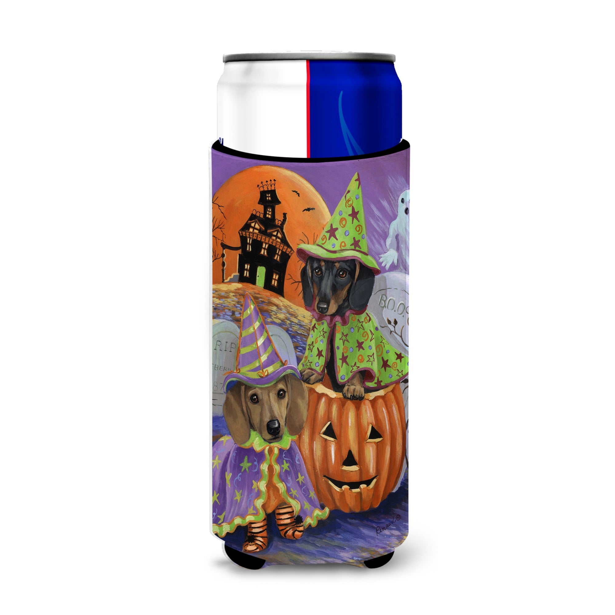 Dachshund Halloween Haunted House Ultra Hugger For Slim Cans