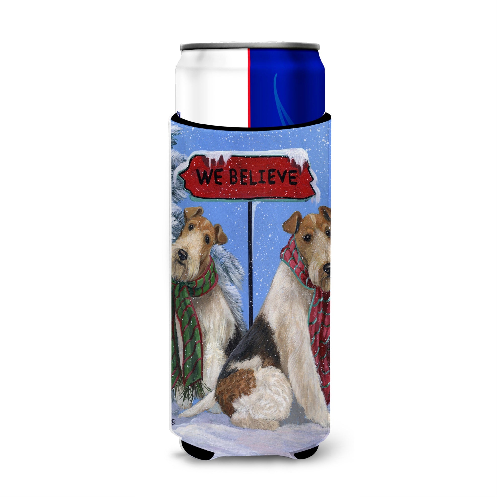 Fox Terrier Christmas We Believe Ultra Hugger For Slim Cans