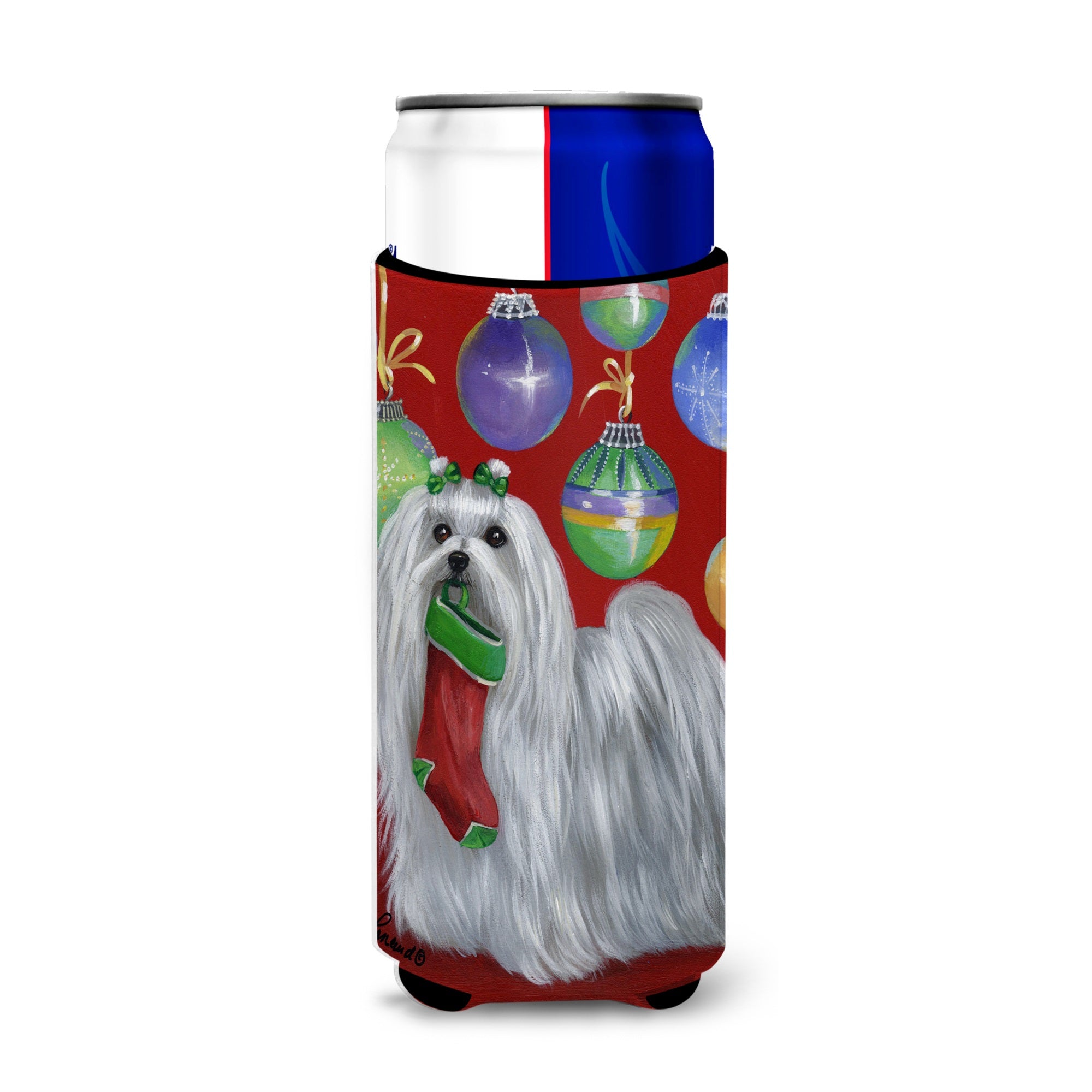 Maltese Christmas Stocking Stuffer Ultra Hugger For Slim Cans