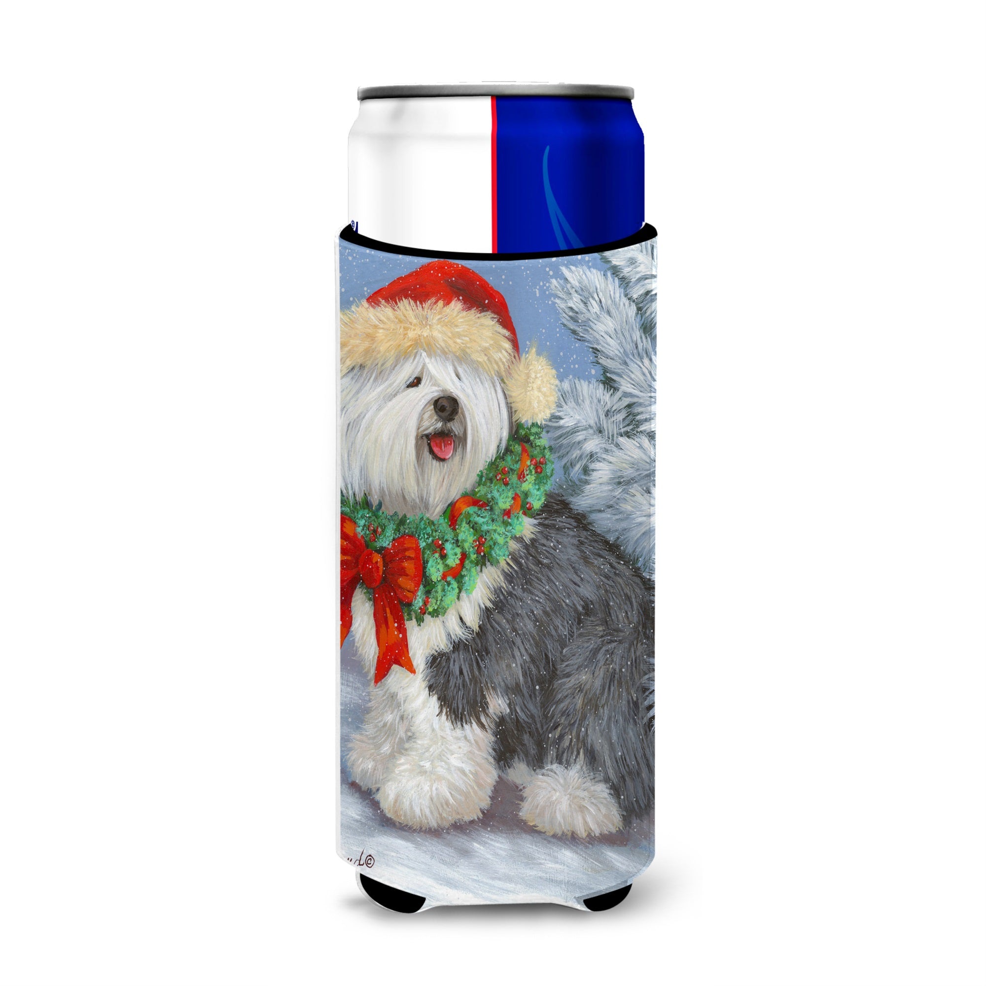 Old English Sheepdog Christmas Ultra Hugger For Slim Cans
