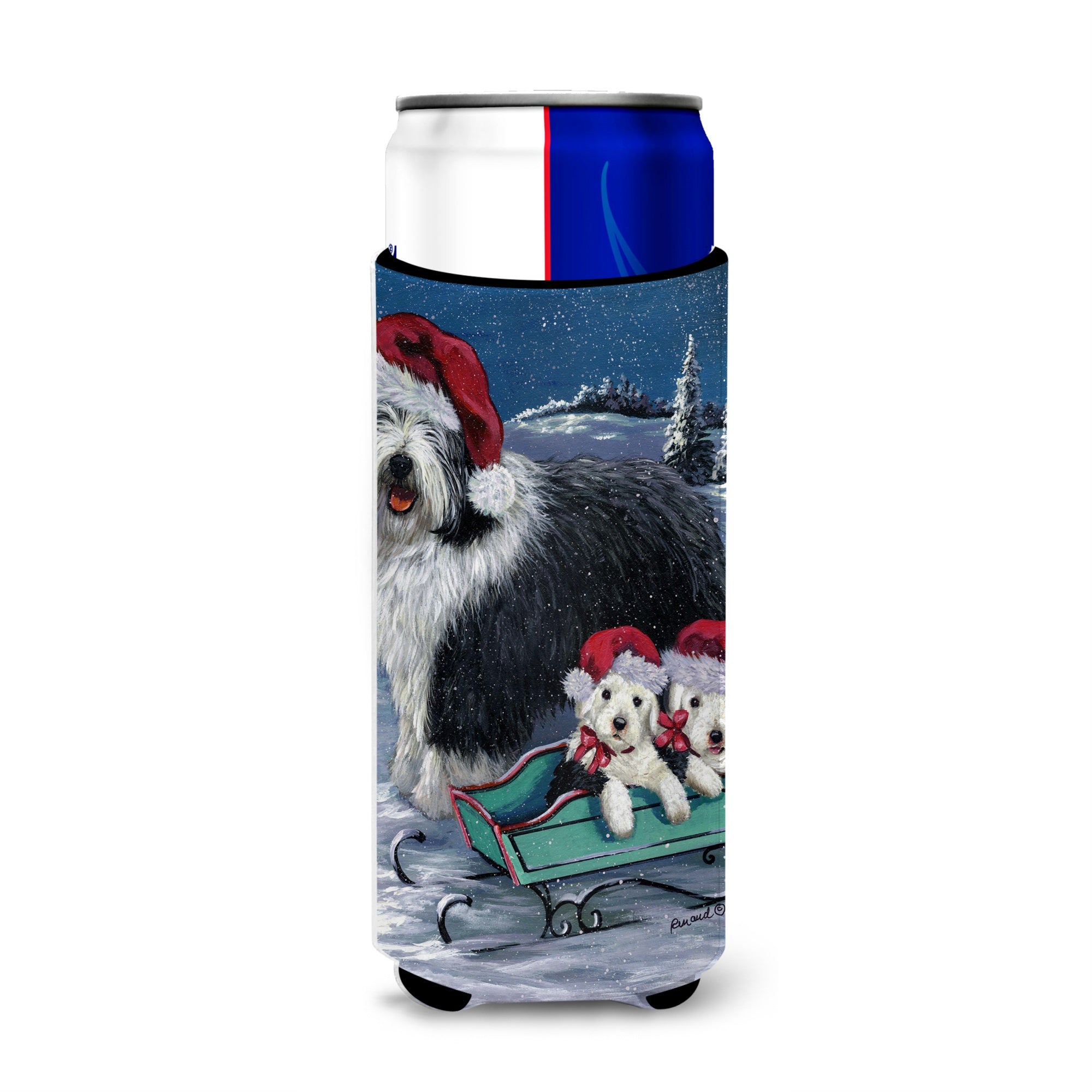 Old English Sheepdog Christmas Snow Ultra Hugger For Slim Cans