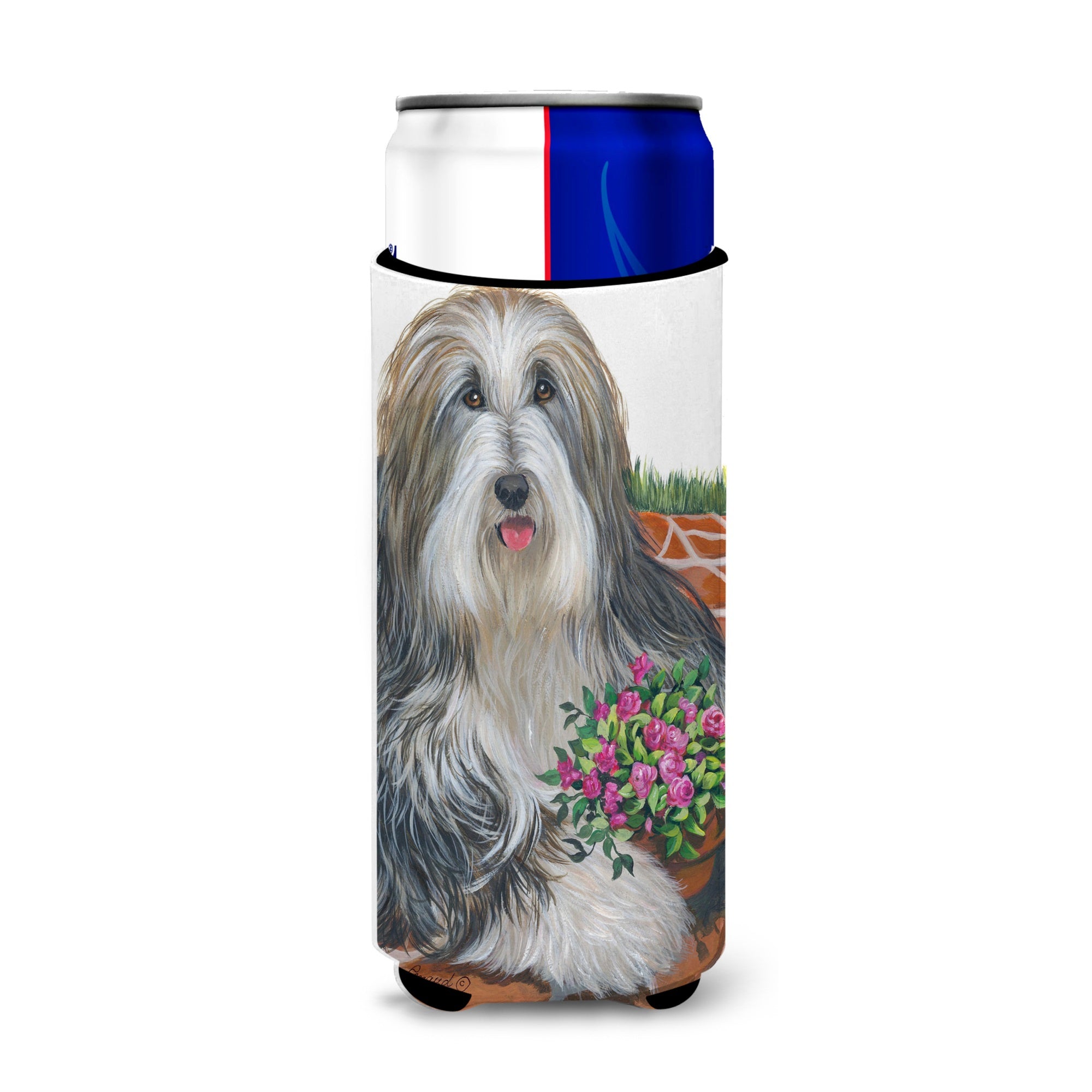 Bearded Collie Pot Of Roses Ultra Hugger For Slim Cans