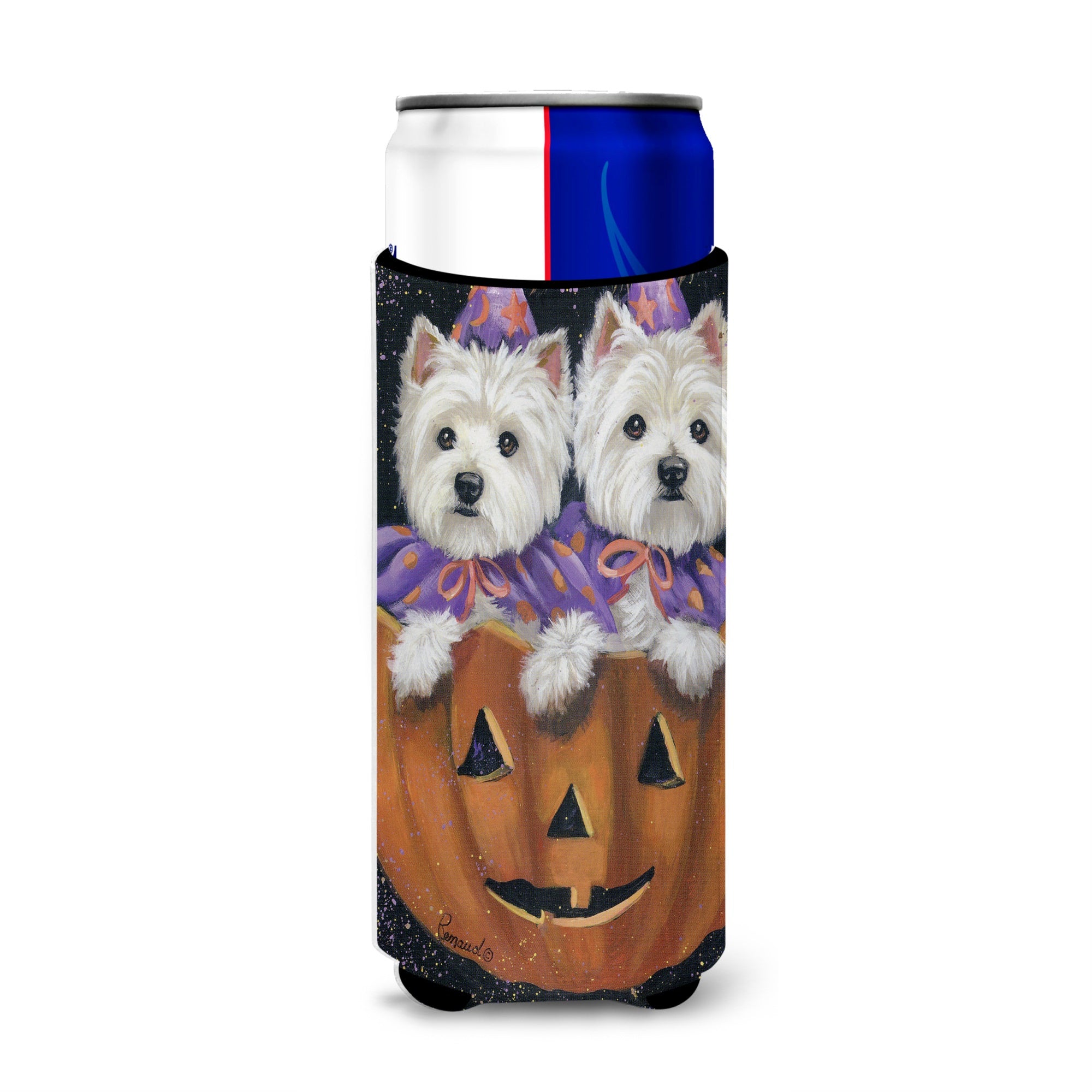 Westie Halloween Pumpkin Ride Ultra Hugger For Slim Cans