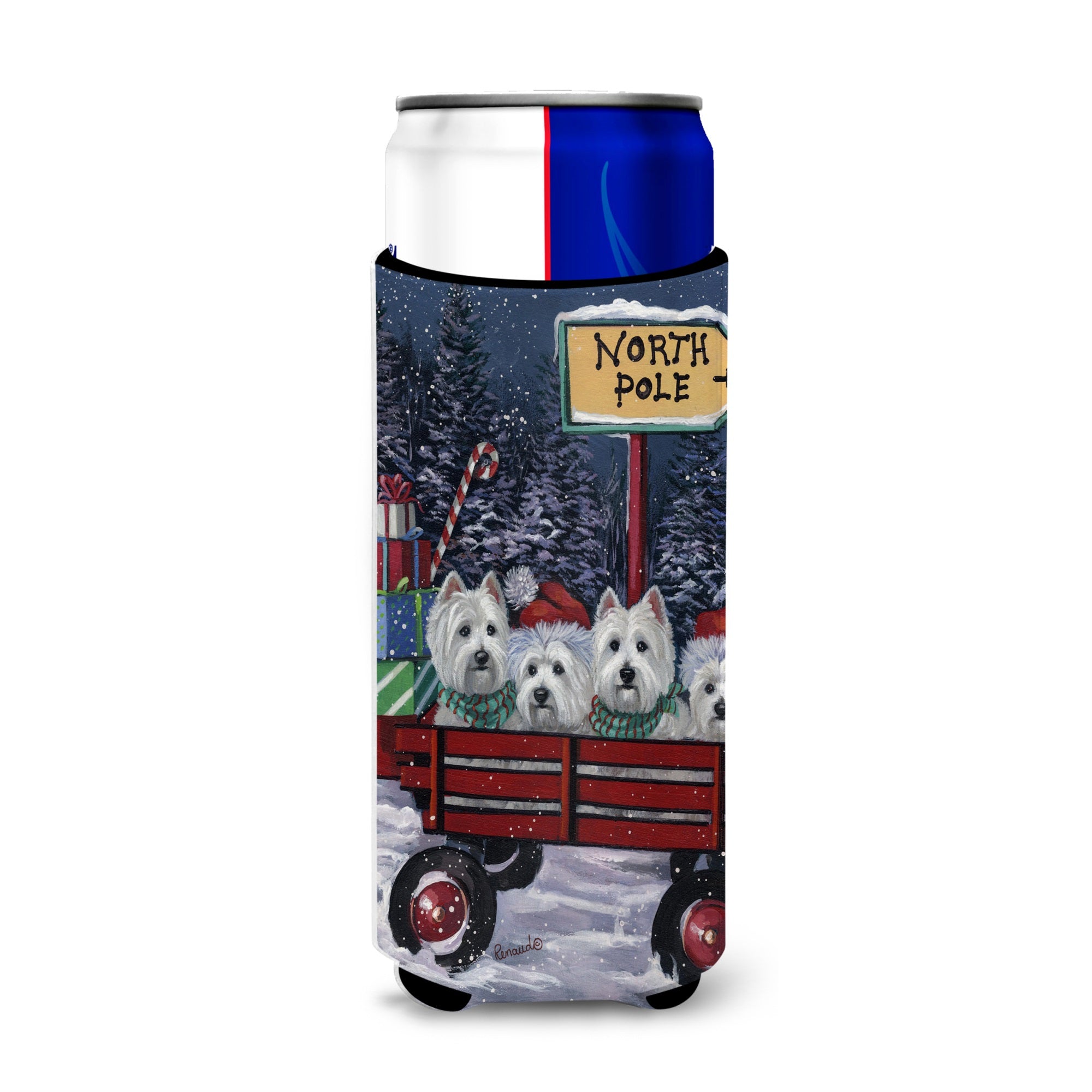 Westie Christmas Red Wagon Ultra Hugger For Slim Cans