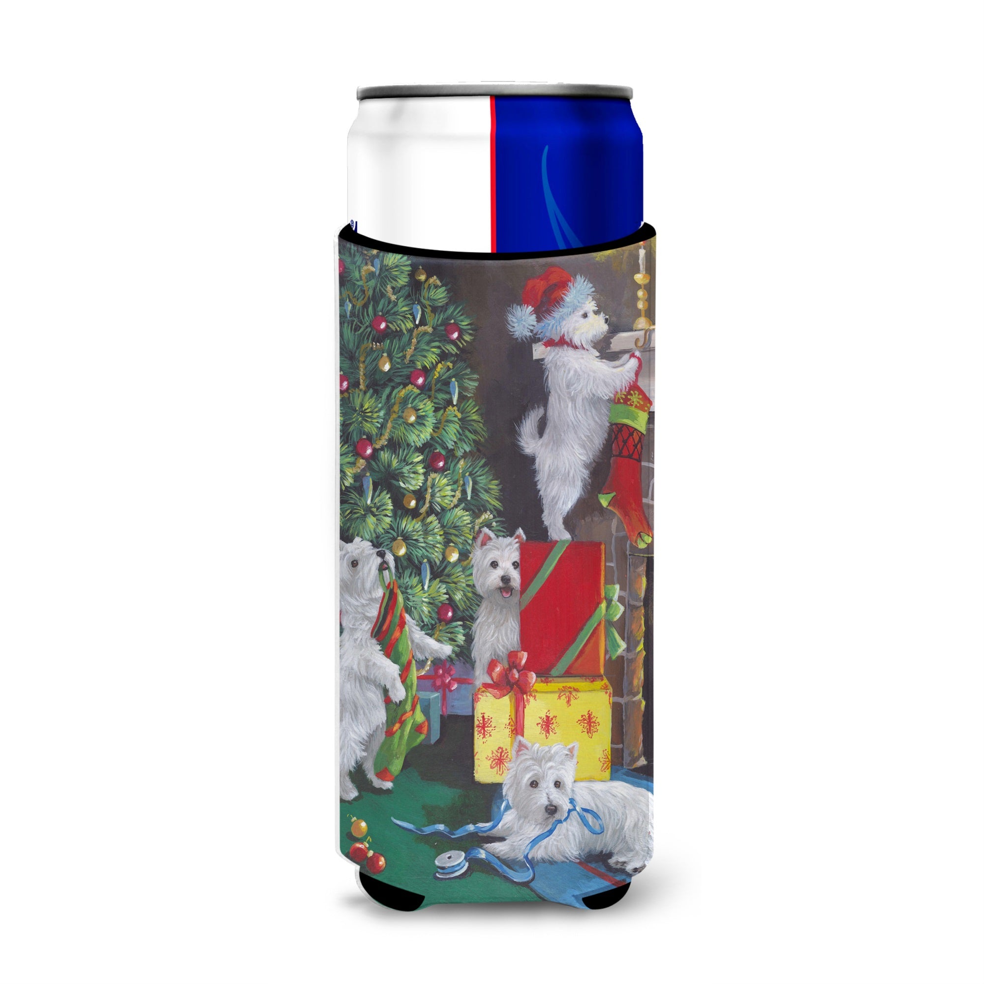 Westie Christmas Decorating Ultra Hugger For Slim Cans