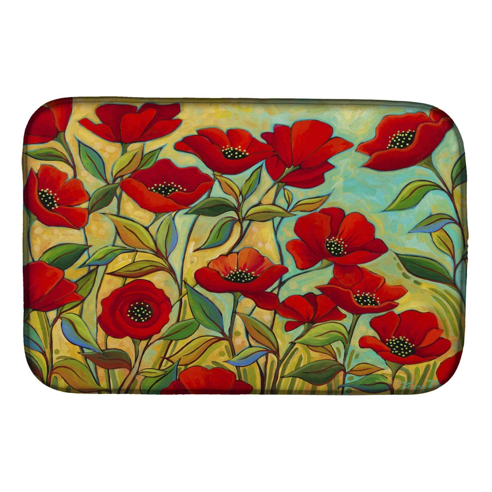 Poppy Garden Flowers Dish Drying Mat