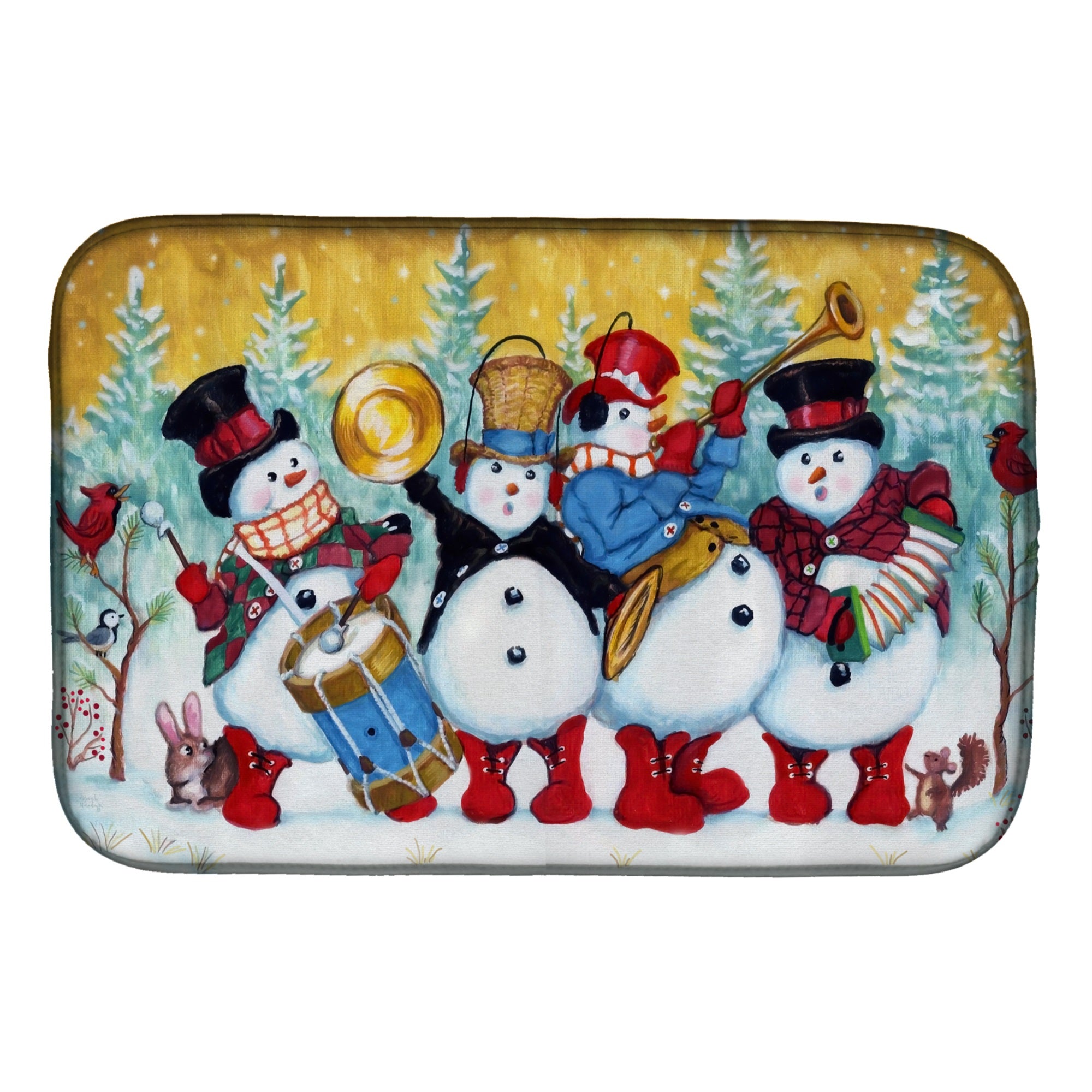 Snowmen Strike Up The Band Dish Drying Mat