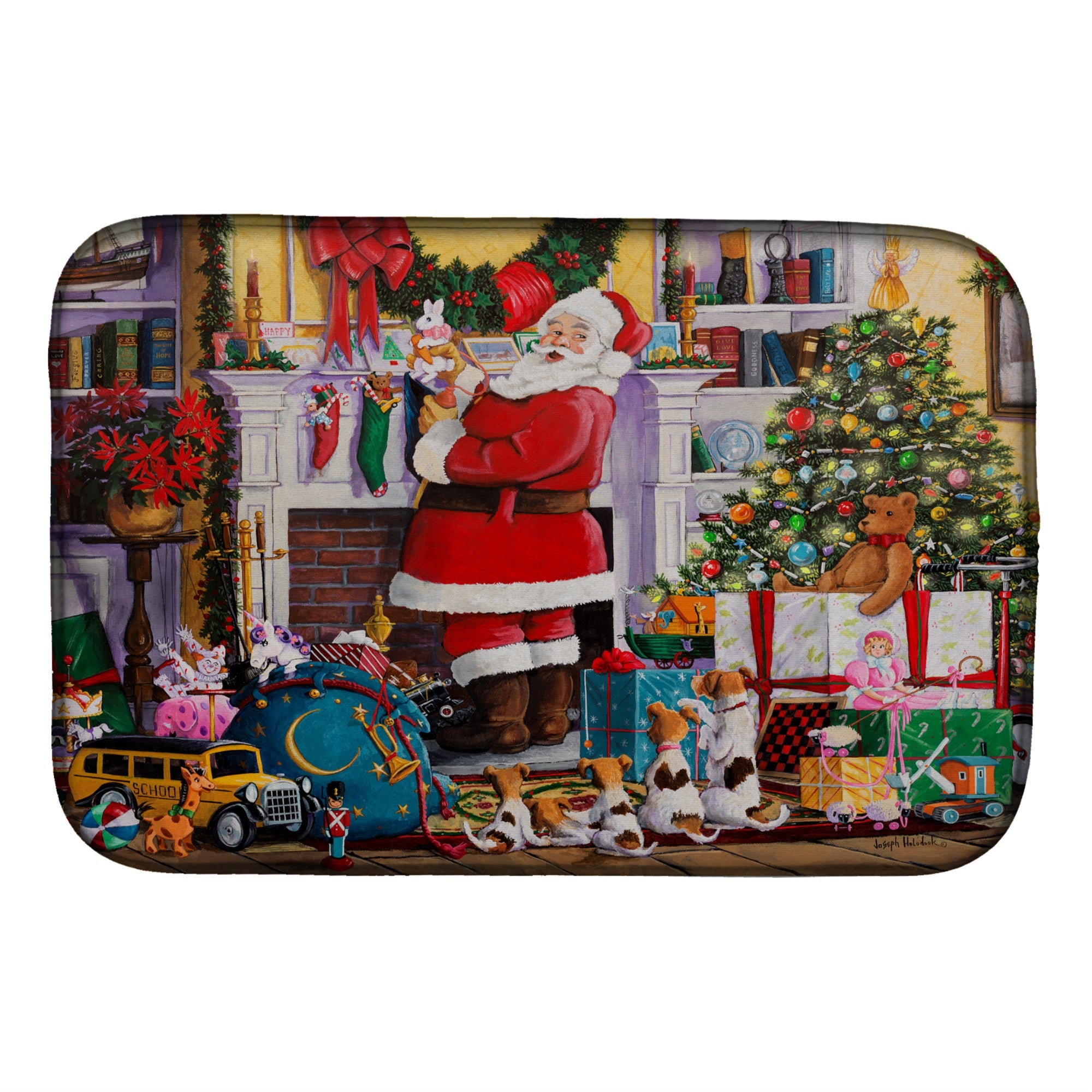 Santa Claus Placing The Presents Dish Drying Mat