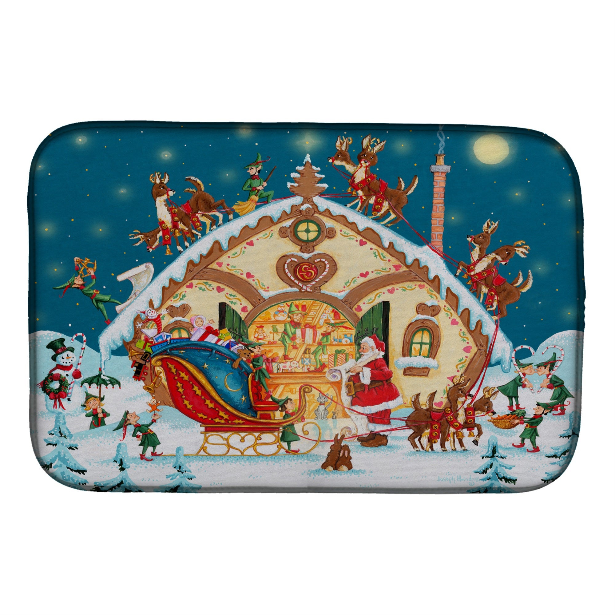 Santa Claus Loading The Sleigh Dish Drying Mat