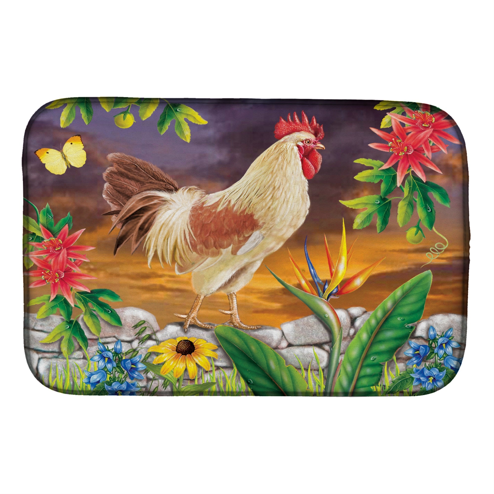 White Rooster Dish Drying Mat