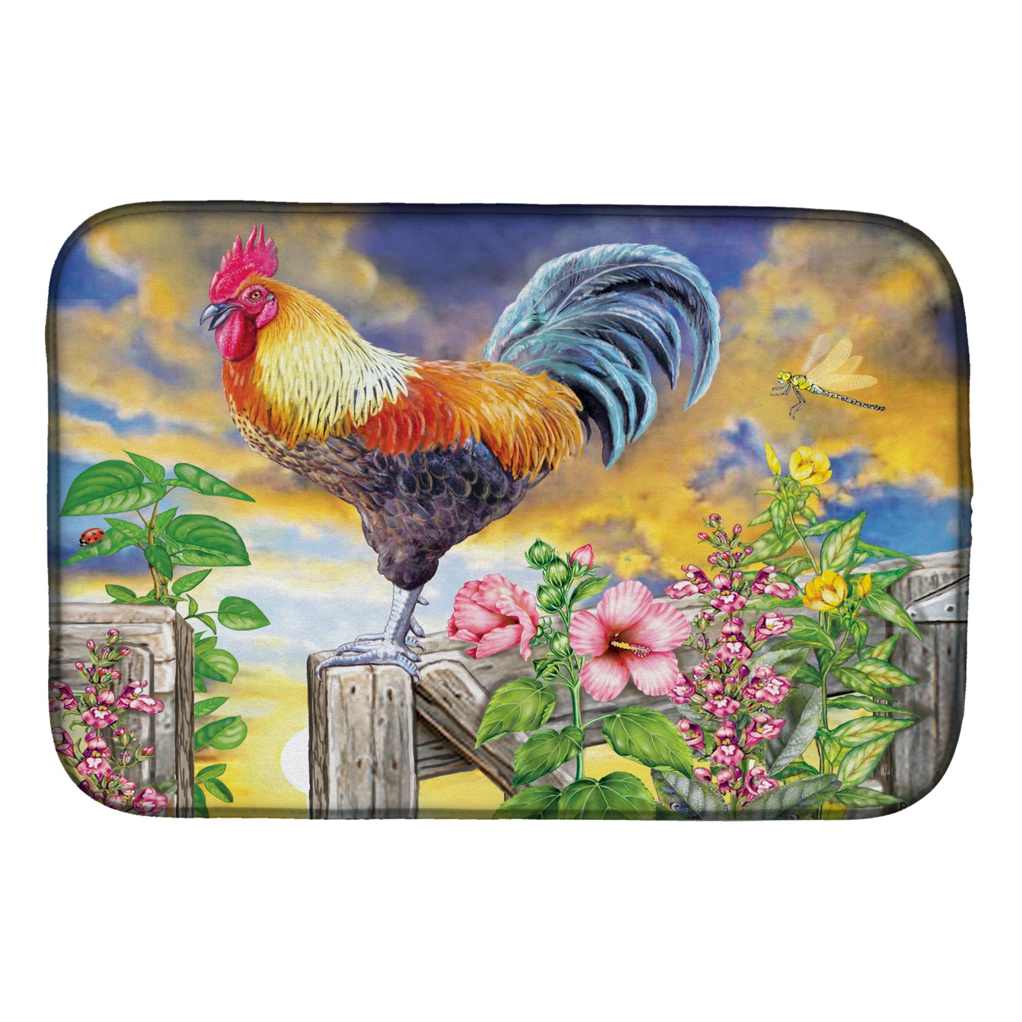 Rooster Barnyard Morning Dish Drying Mat
