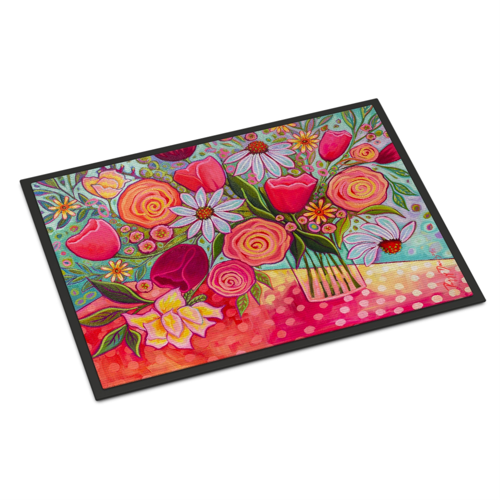 Polka Dots Flowers Indoor Or Outdoor Mat 24X36
