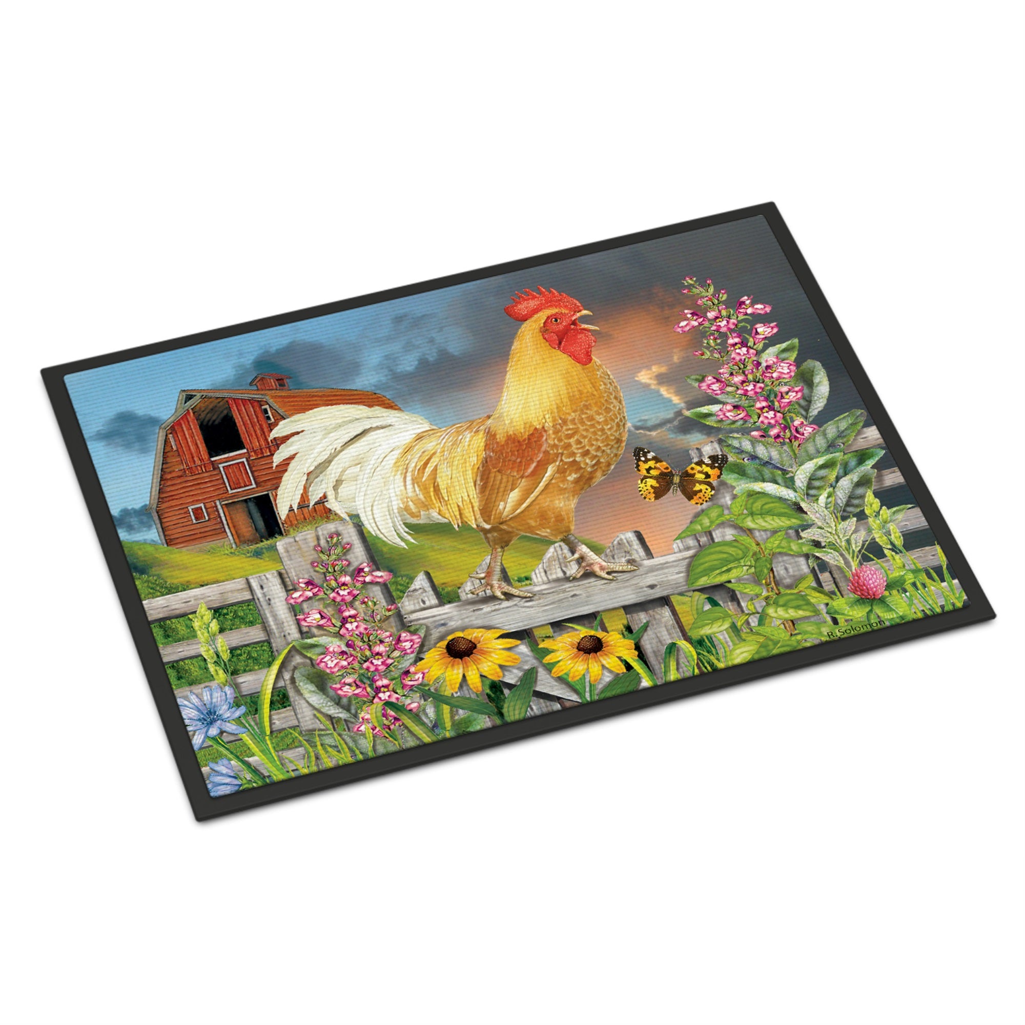 Yellow Rooster Greeting The Day Indoor Or Outdoor Mat 24X36