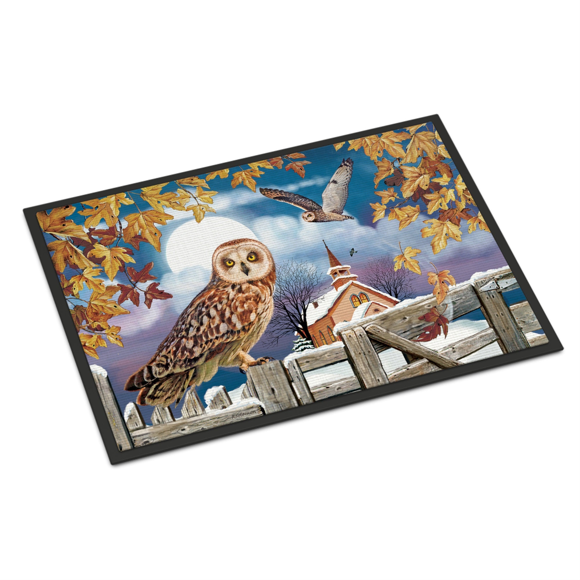 Short-Eared Owl In The Churchyard Indoor Or Outdoor Mat 24X36