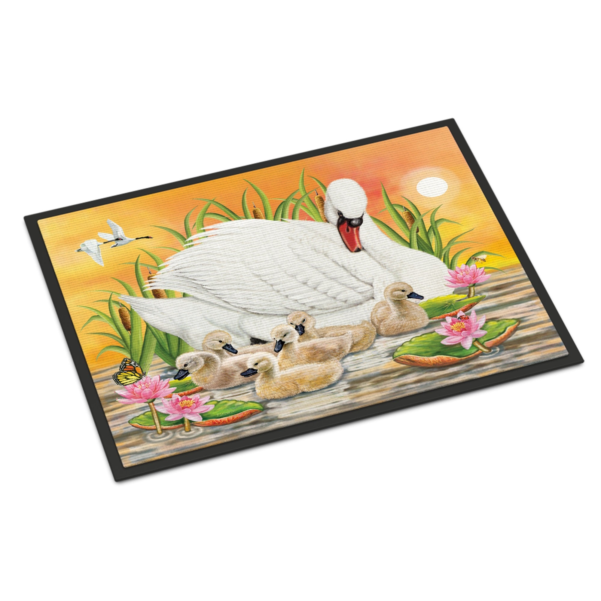 Mother Swan At Sunset Indoor Or Outdoor Mat 24X36