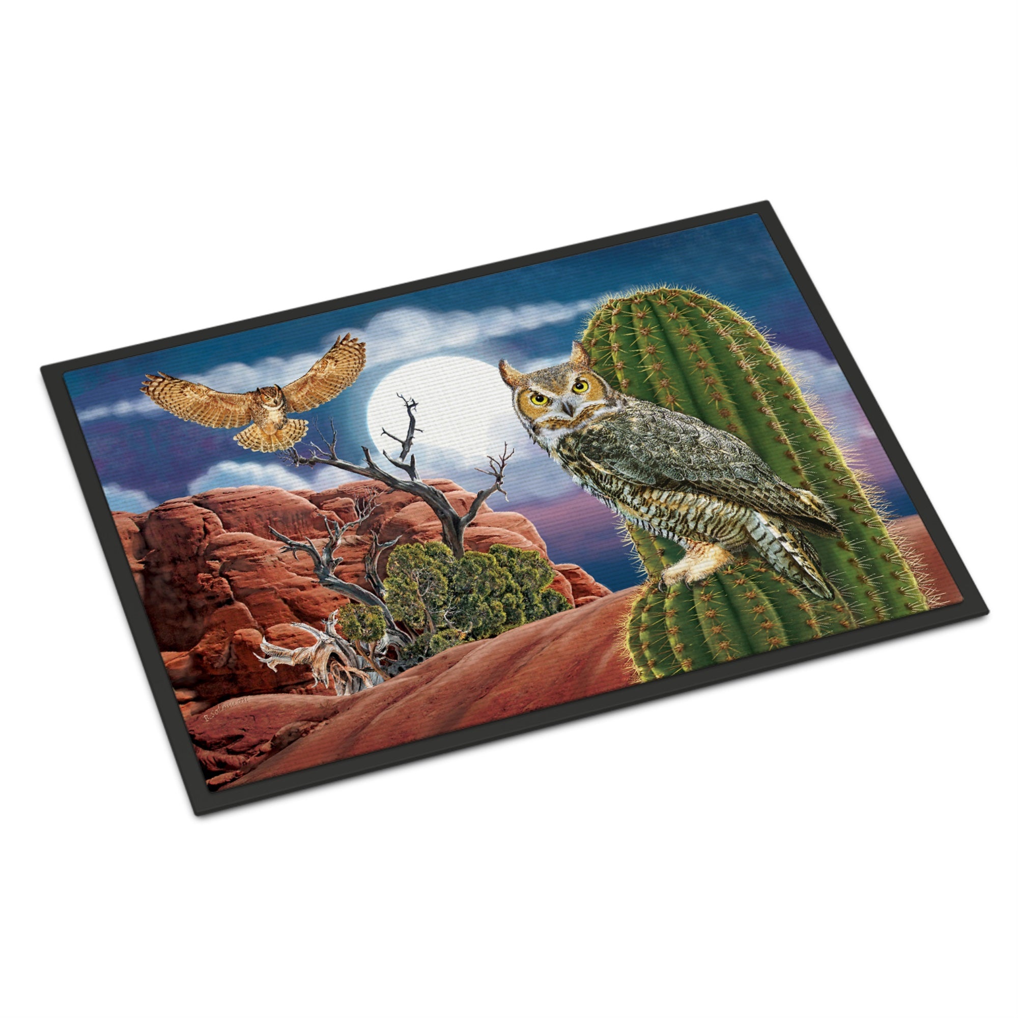 Great Horned Owl In The Desert Indoor Or Outdoor Mat 24X36