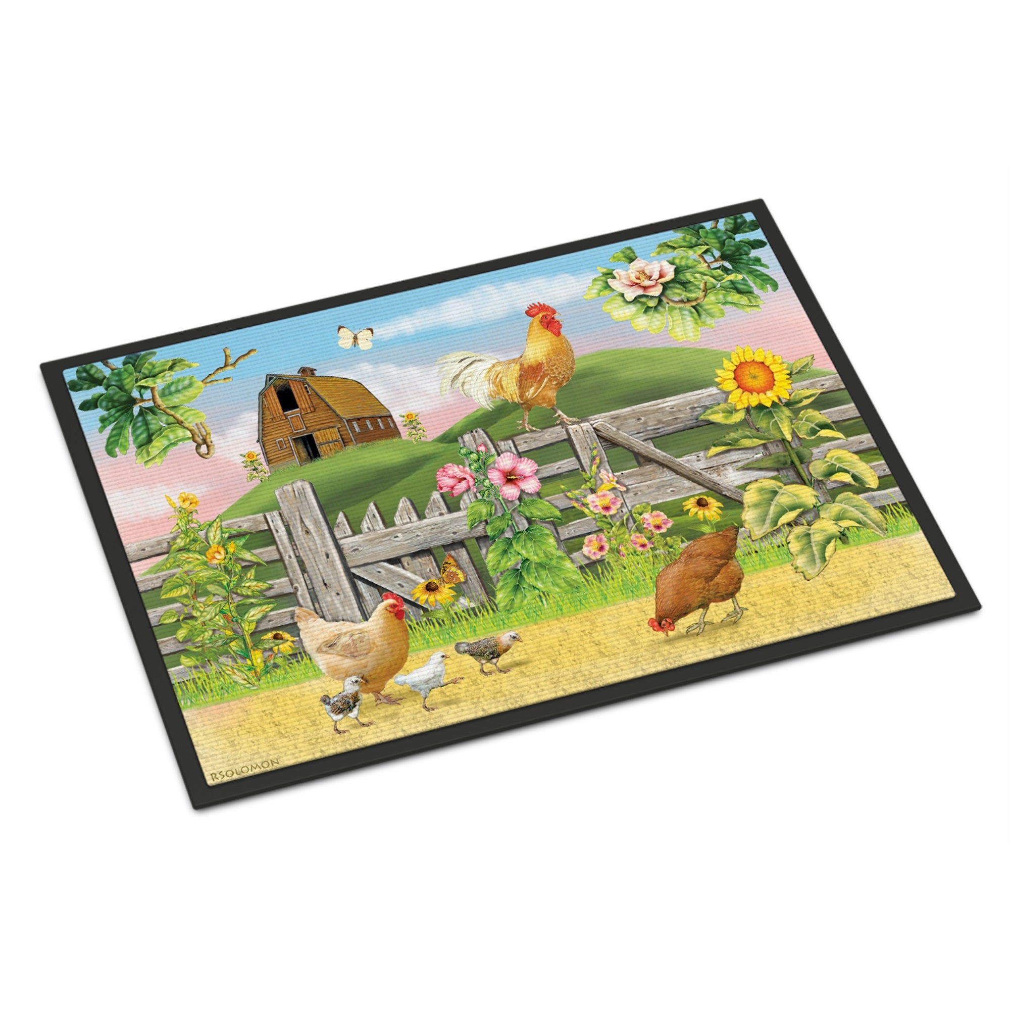 Rooster On Fence Indoor Or Outdoor Mat 18X27