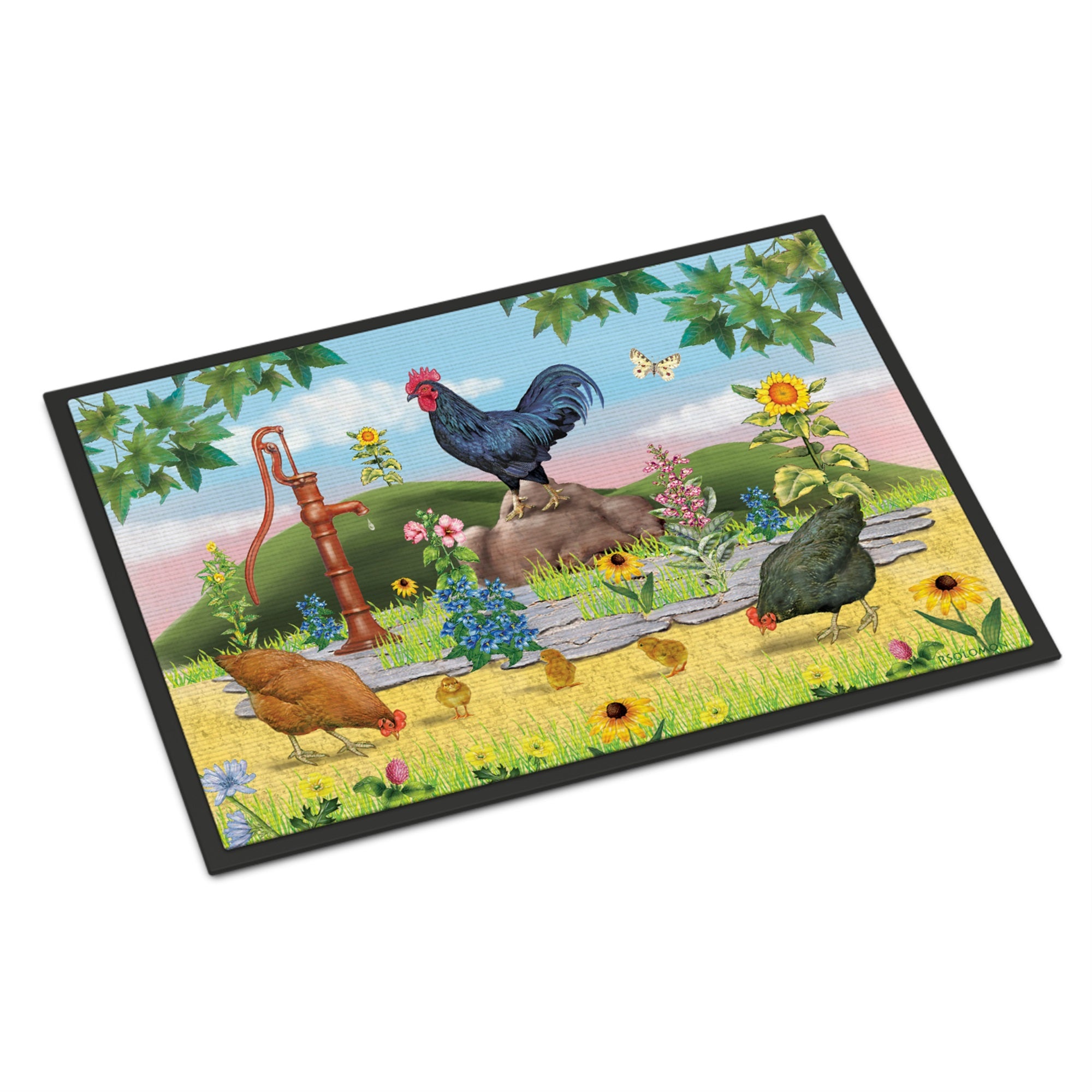 Rooster And Water Pump Indoor Or Outdoor Mat 18X27