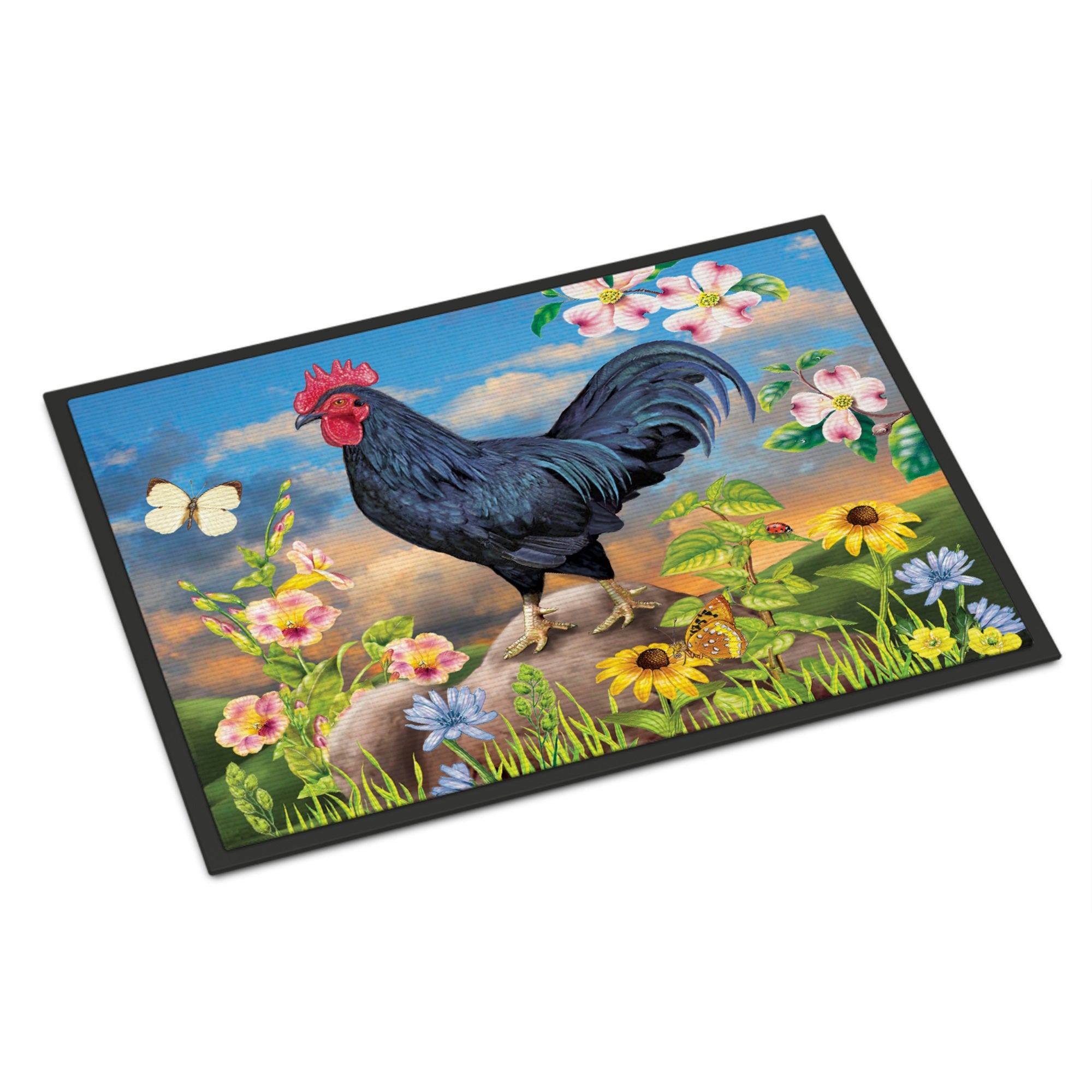 Black Rooster Indoor Or Outdoor Mat 18X27