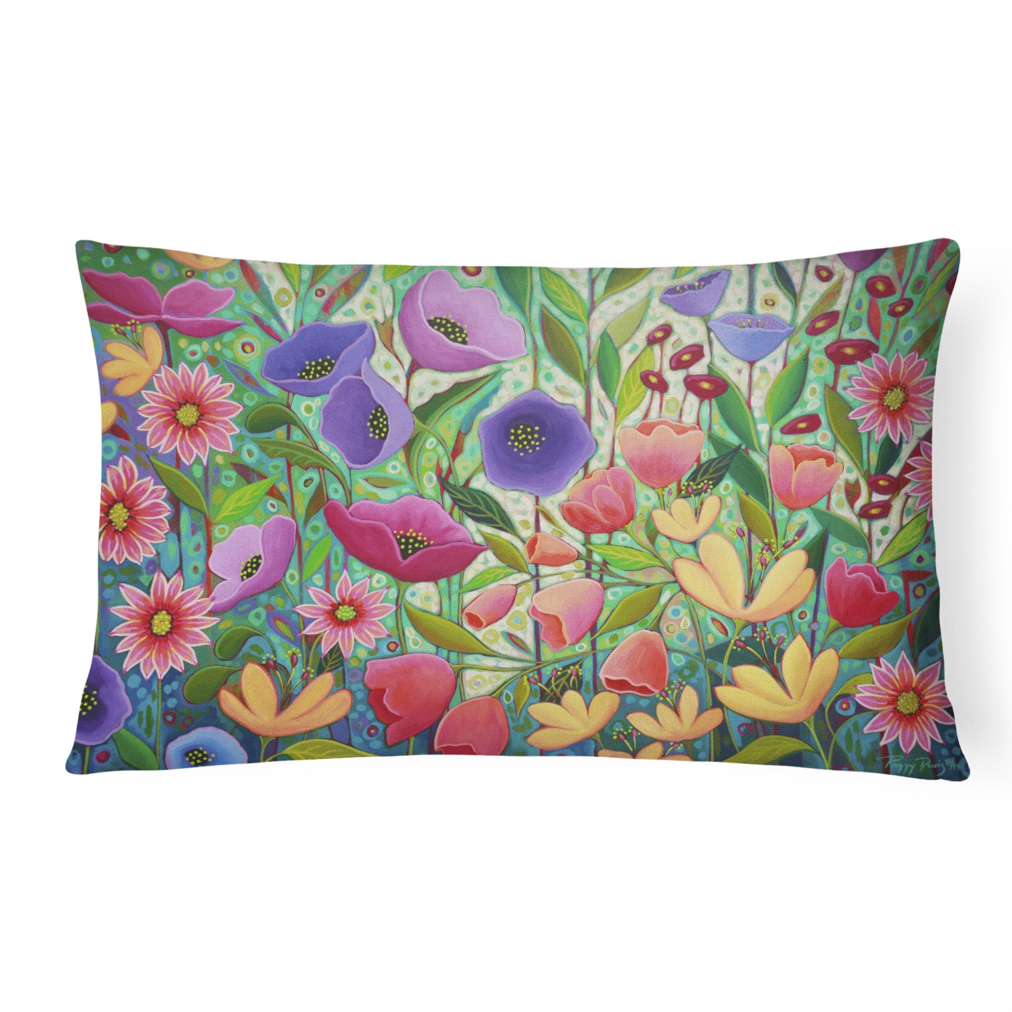 Enchanted Garden Flowers Canvas Fabric Decorative Pillow