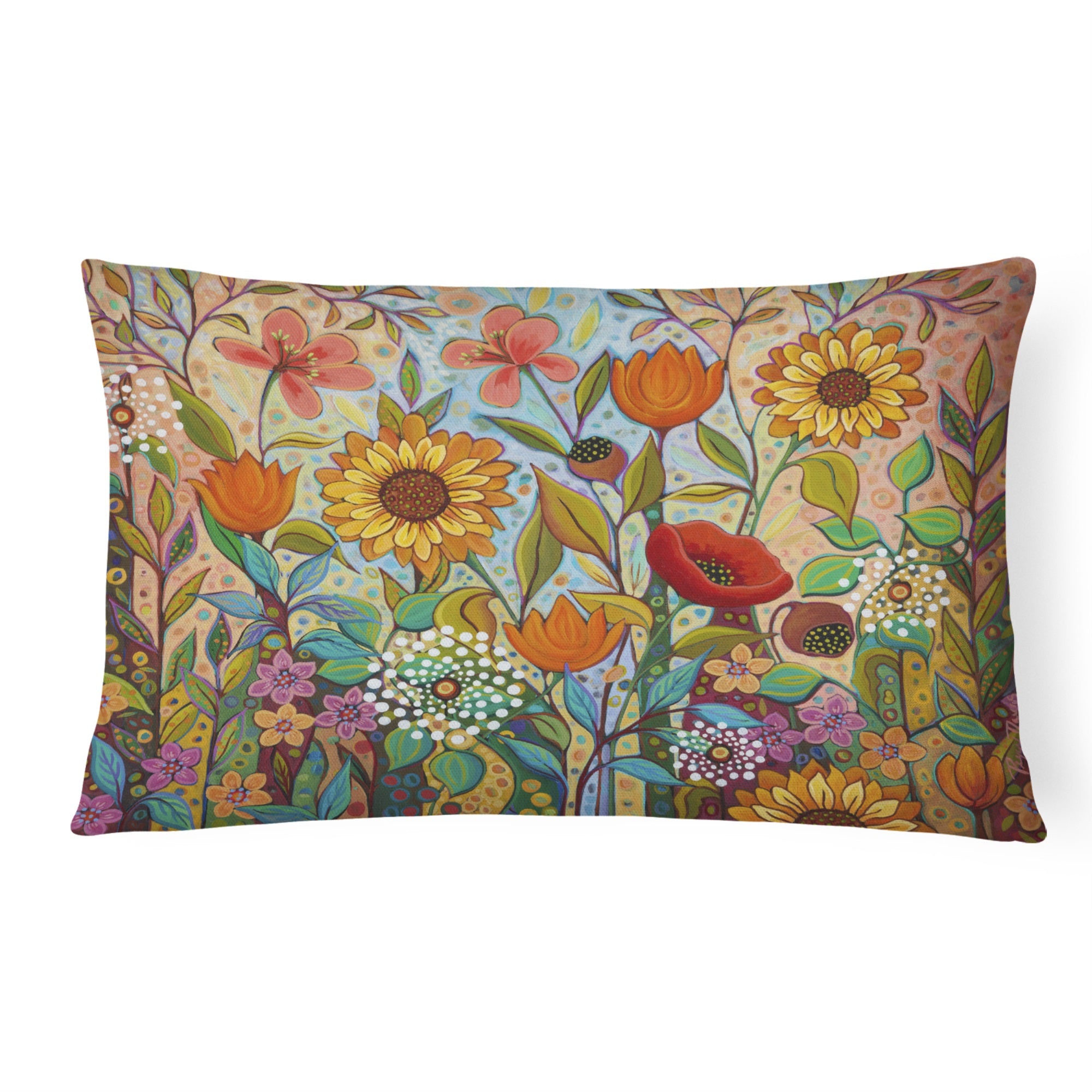 Joy In The Morning Flowers Canvas Fabric Decorative Pillow