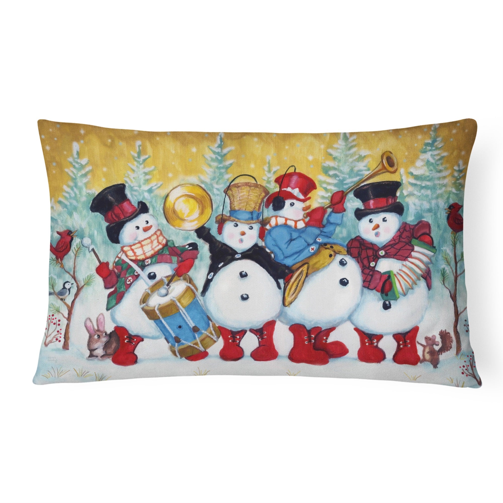 Snowmen Strike Up The Band Canvas Fabric Decorative Pillow