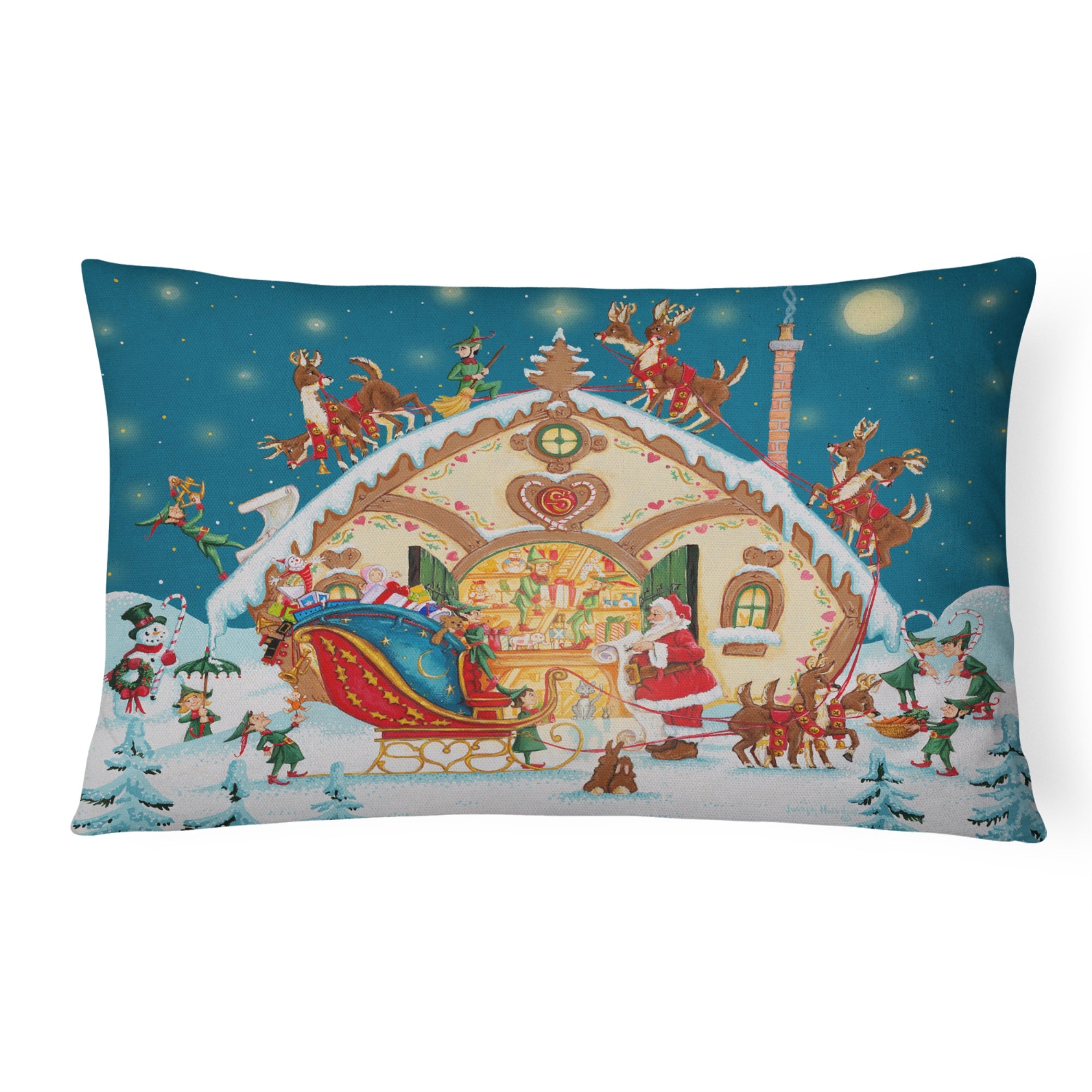 Santa Claus Loading The Sleigh Canvas Fabric Decorative Pillow